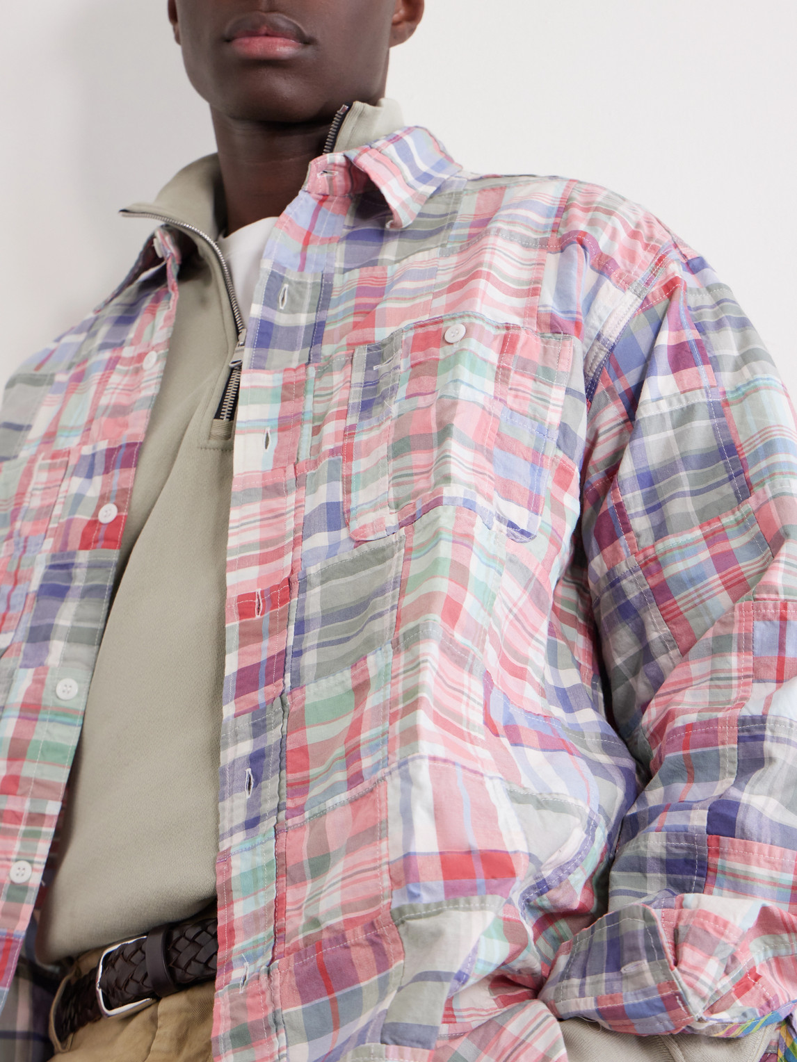 Beams Patchwork Checked Cotton Jacket In Multi
