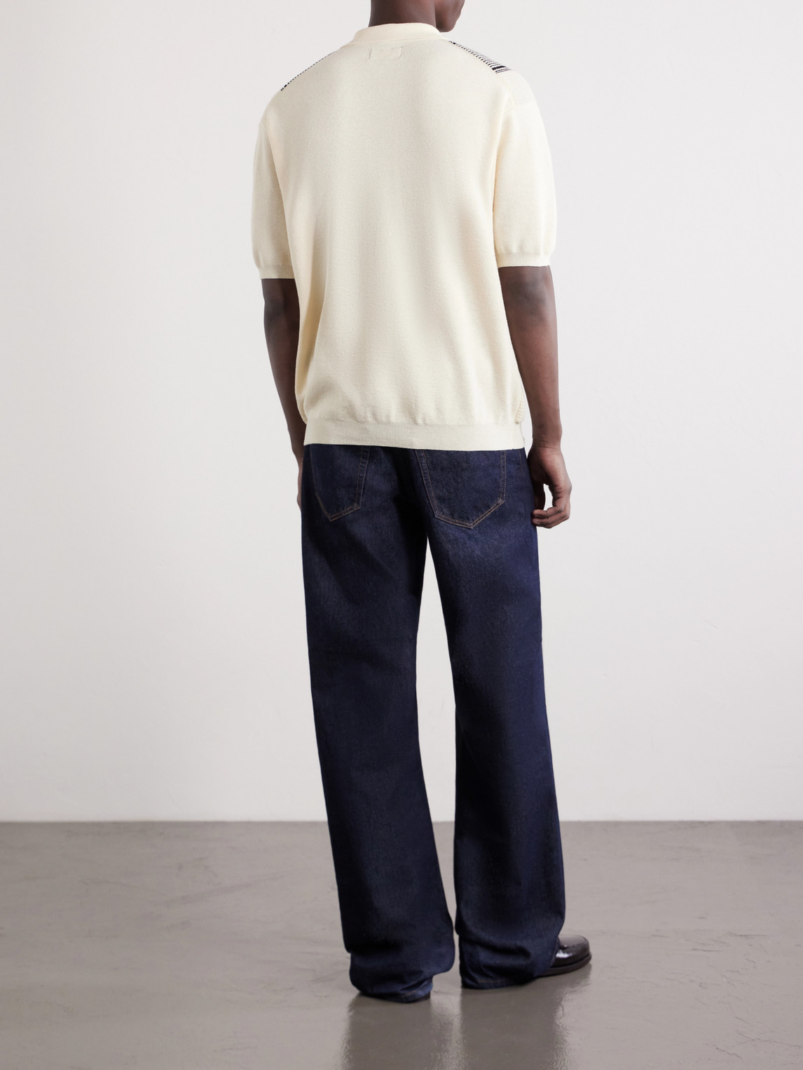  Beams Plus - Striped Knitted Half-zip Polo Shirt - Men - Neutrals - S 