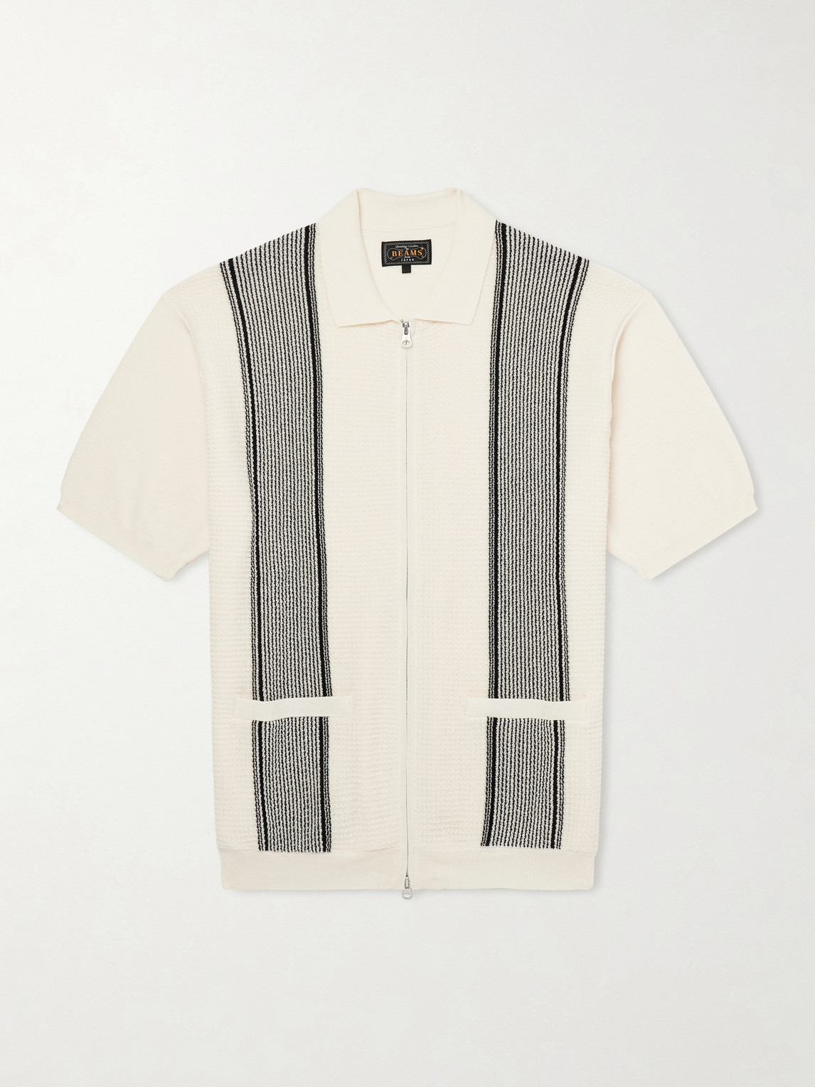 Beams Plus Striped Knitted Half-Zip Polo Shirt - Men