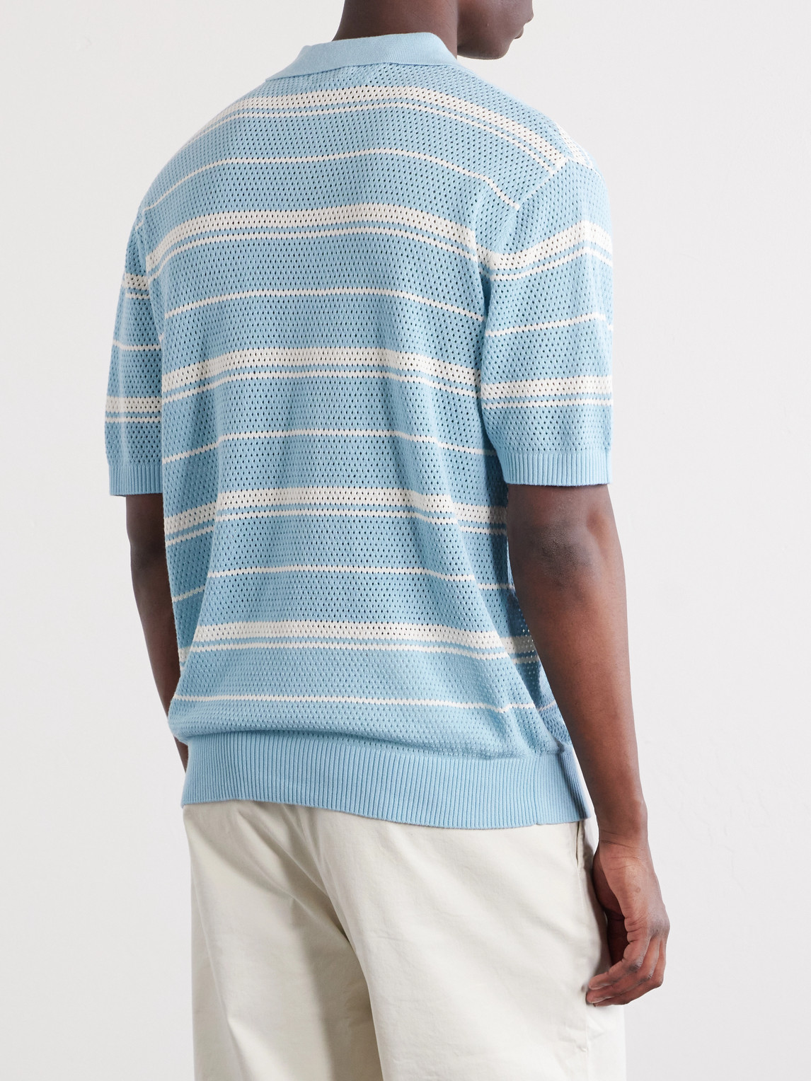  Beams Plus - Striped Knitted Cotton Polo Shirt - Men - Blue - M 