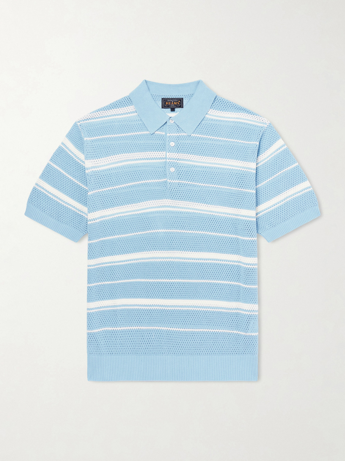 Beams Striped Knitted Cotton Polo Shirt In Blue
