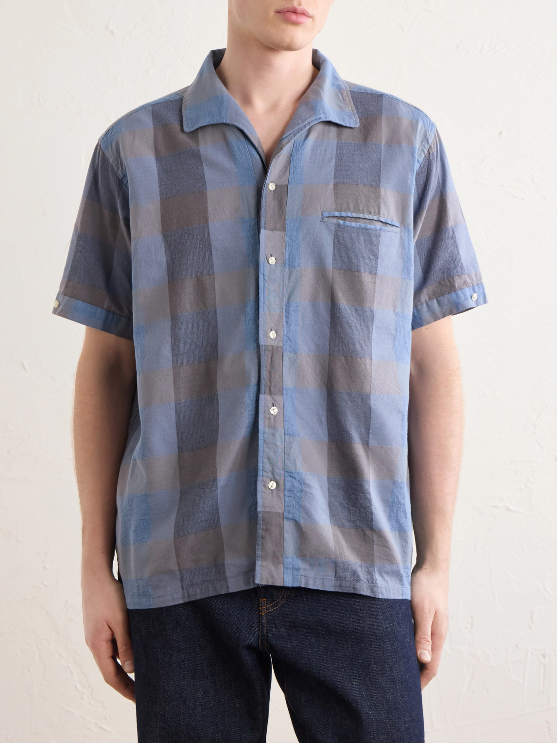  Beams Plus - Italian Collar Checked Cotton Shirt - Men - Blue - S 