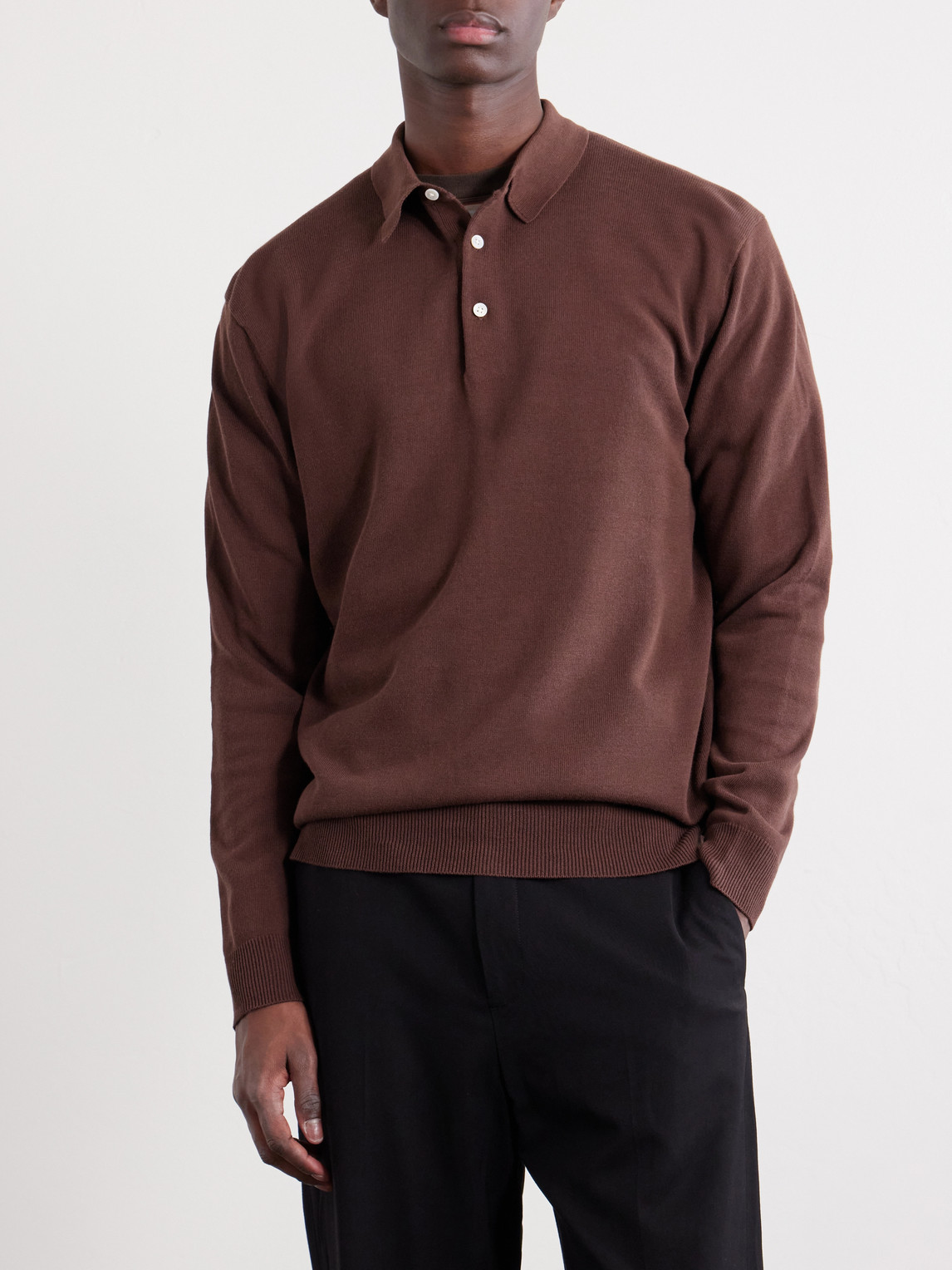  Beams Plus - Knitted Polo Shirt - Men - Brown - S 