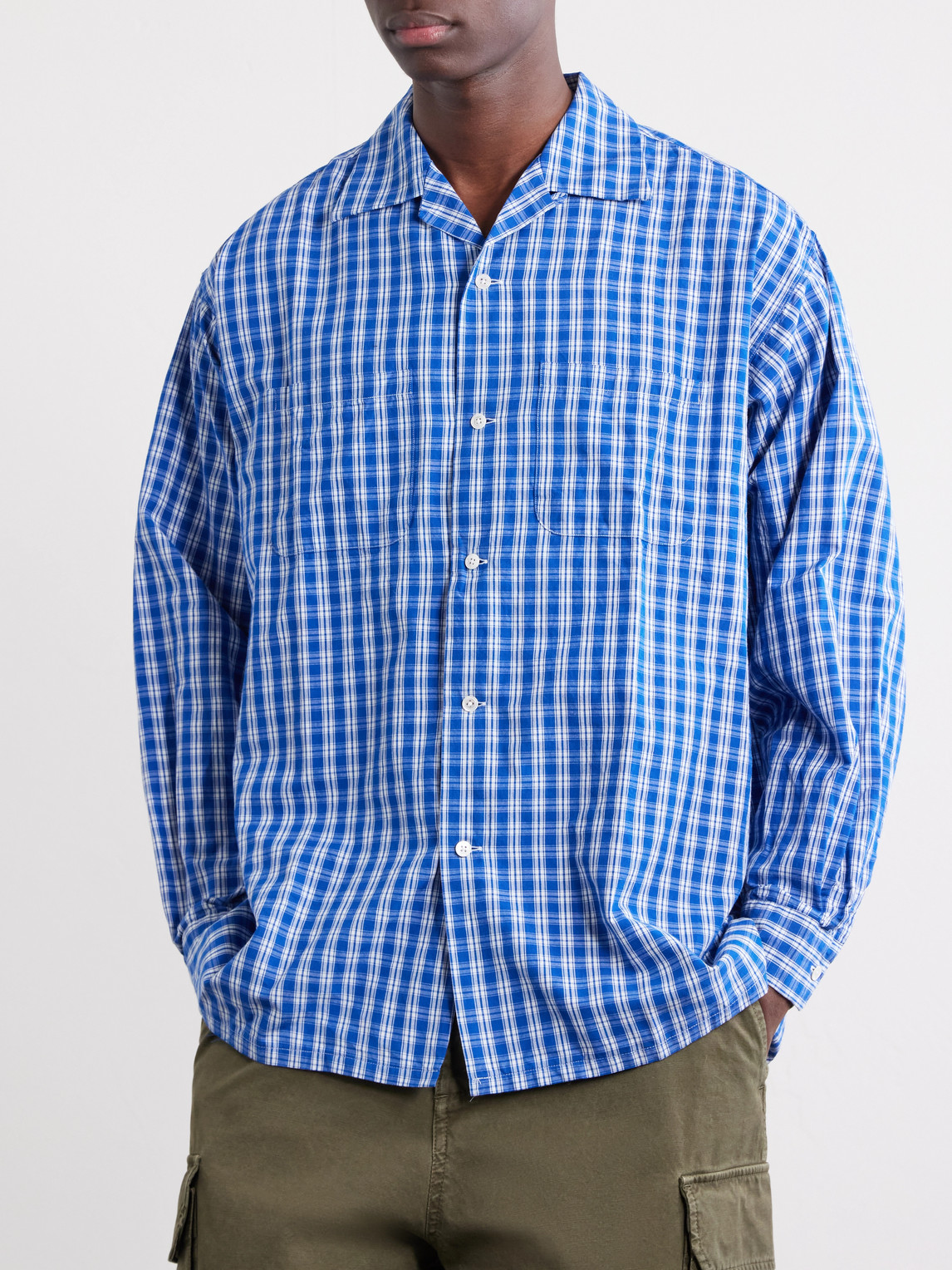  Beams Plus - Camp-collar Checked Cotton Shirt - Men - Blue - S 