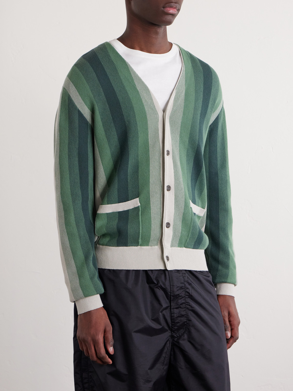  Beams Plus - Striped Cotton Cardigan - Men - Green - S 