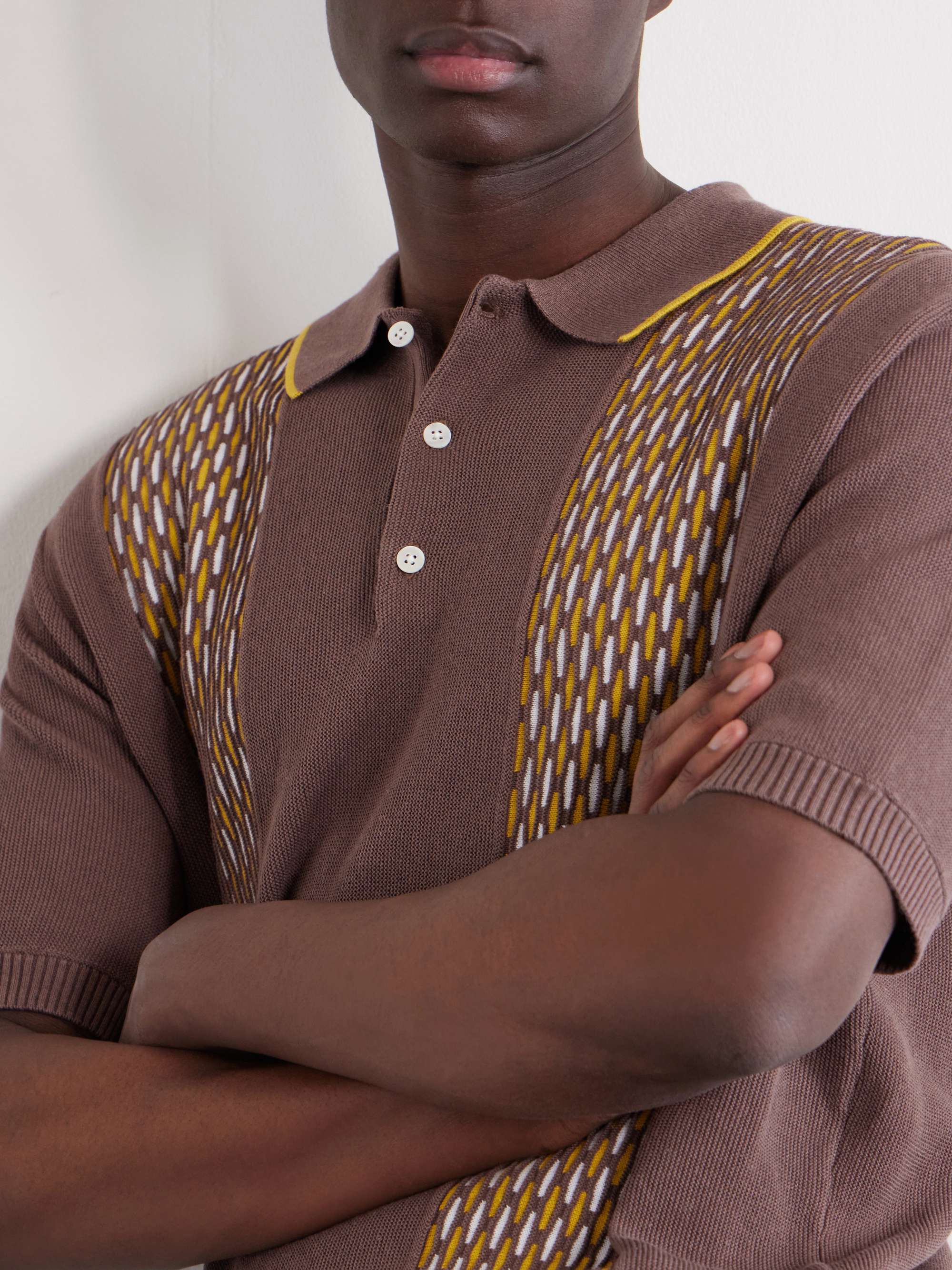 BEAMS PLUS Jacquard-Knit Ramie and Cotton-Blend Polo Shirt for Men