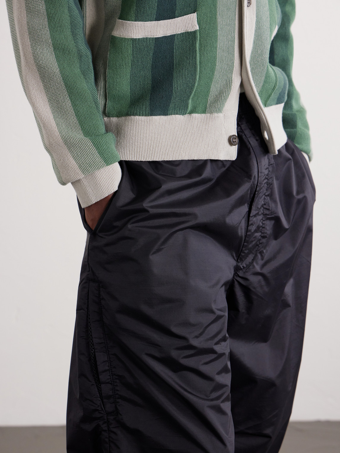 Beams Wool-blend Shell Drawstring Trousers In Black