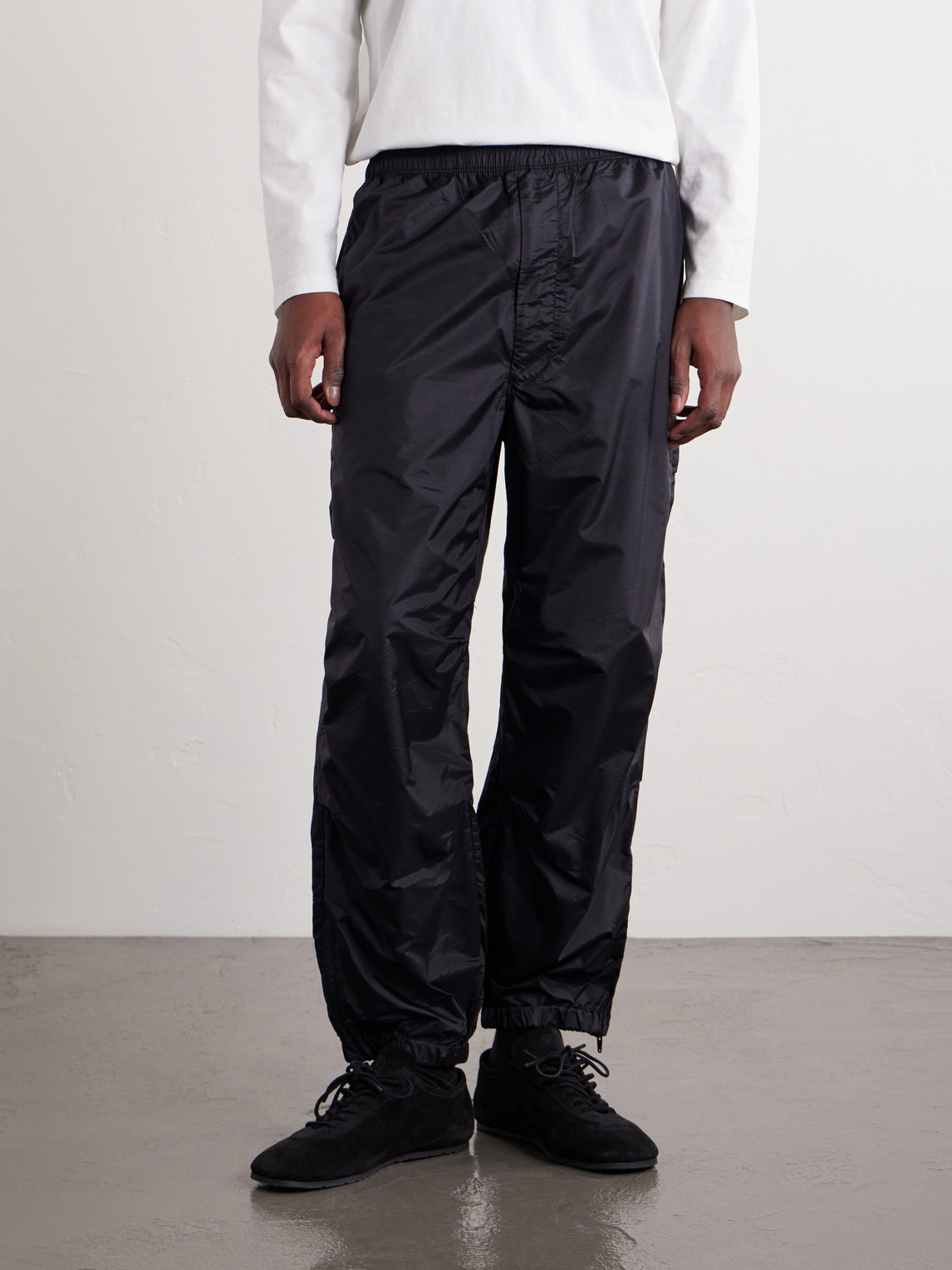 Beams Wool-blend Shell Drawstring Trousers In Black