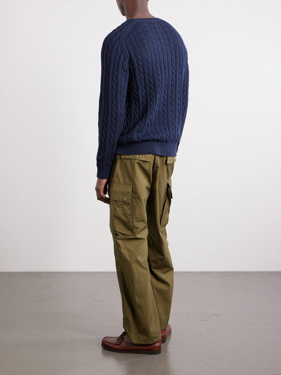  Beams Plus - Cable-knit Cotton Sweater - Men - Blue - S 