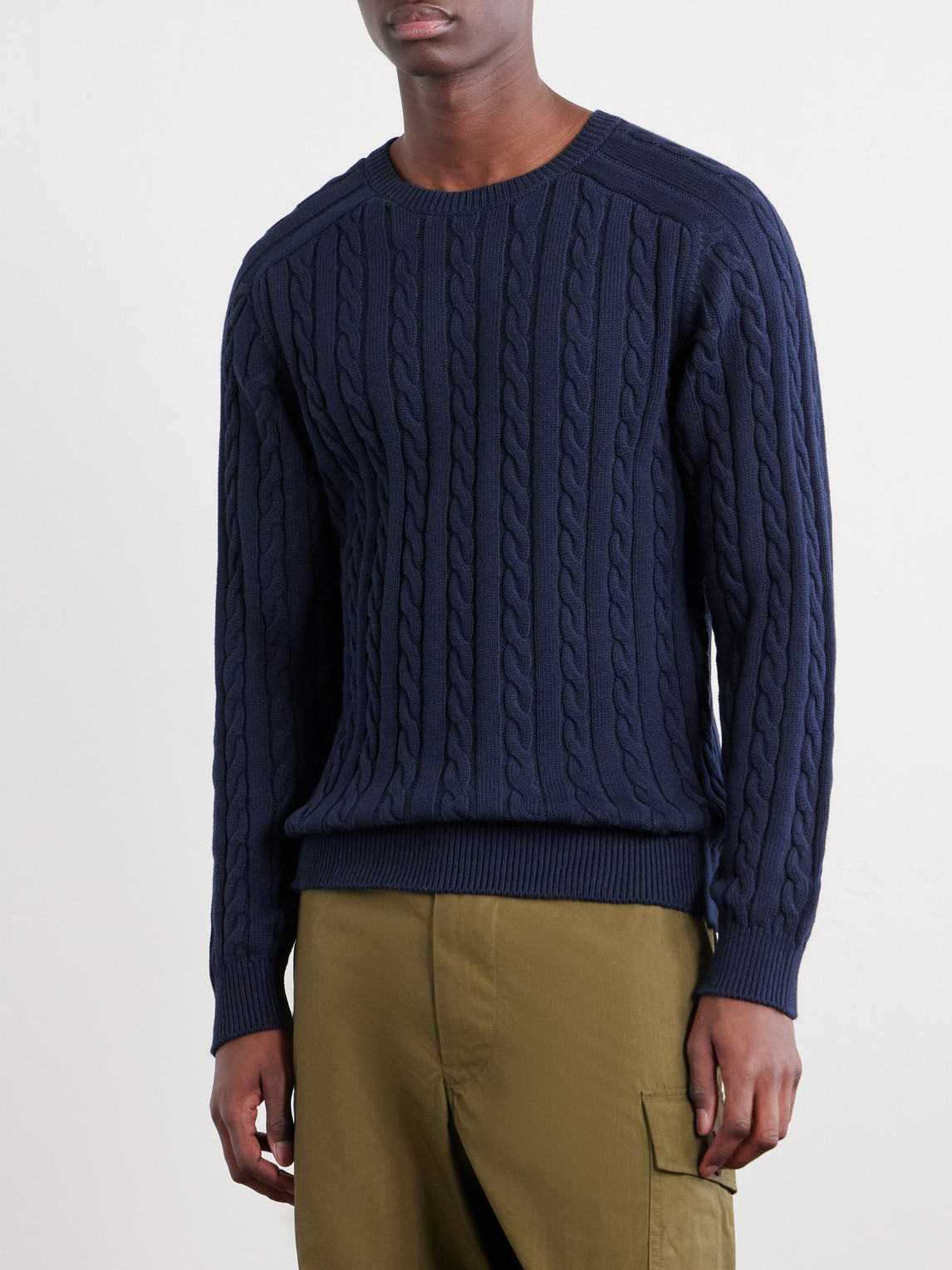  Beams Plus - Cable-knit Cotton Sweater - Men - Blue - S 