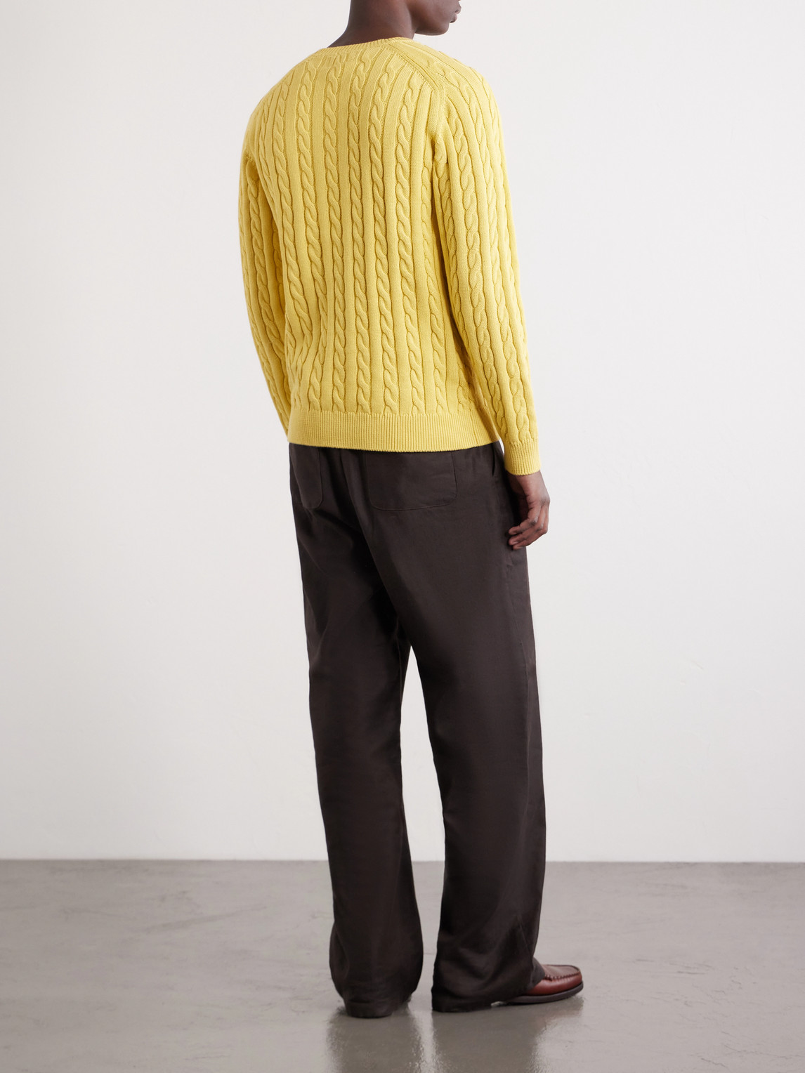  Beams Plus - Cable-knit Cotton Sweater - Men - Yellow - S 