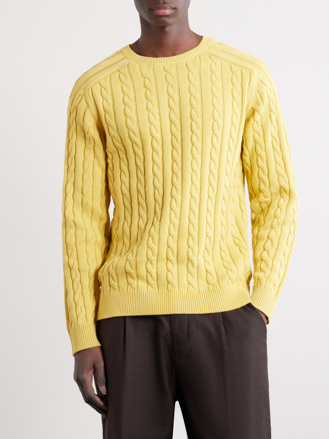  Beams Plus - Cable-knit Cotton Sweater - Men - Yellow - S 