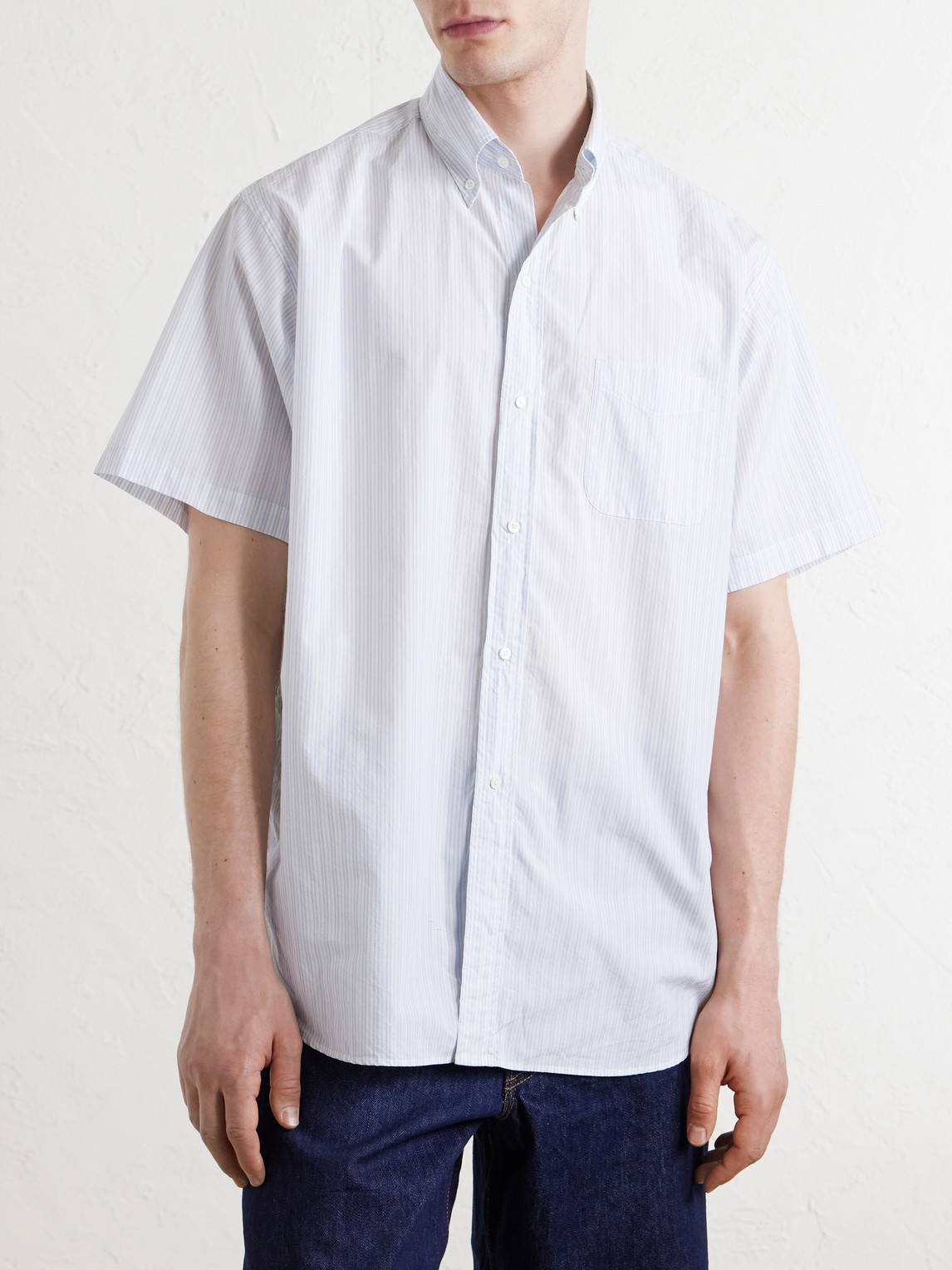  Beams Plus - Button-down Collar Striped Cotton Shirt - Men - White - S 