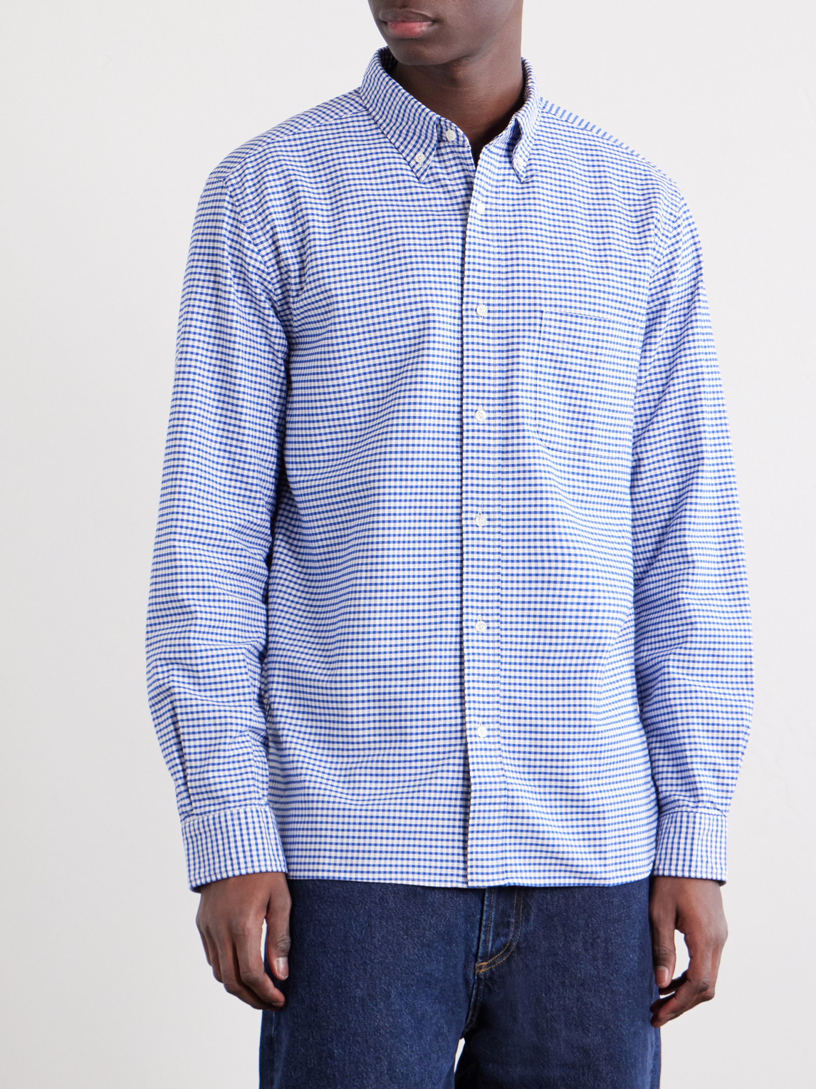  Beams Plus - Button-down Collar Checked Cotton Shirt - Men - Blue - S 