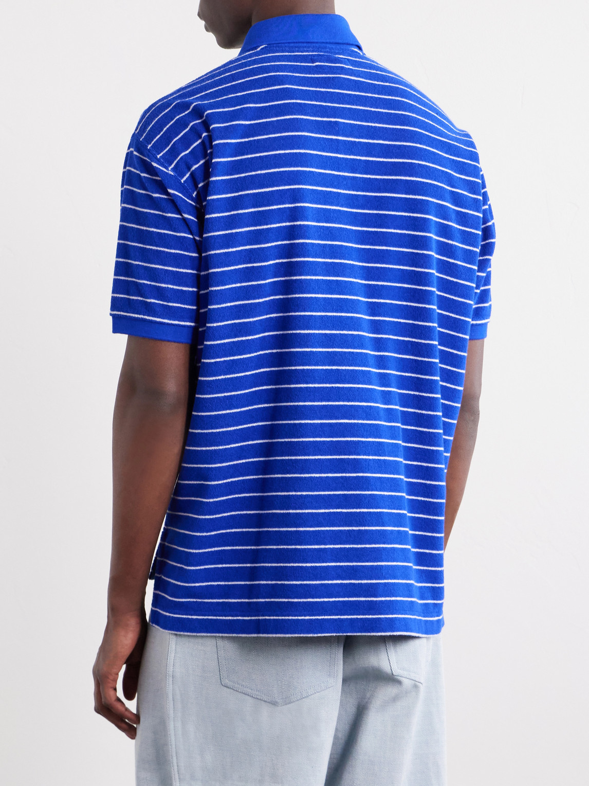  Beams Plus - Striped Cotton-blend Terry Polo Shirt - Men - Blue - S 