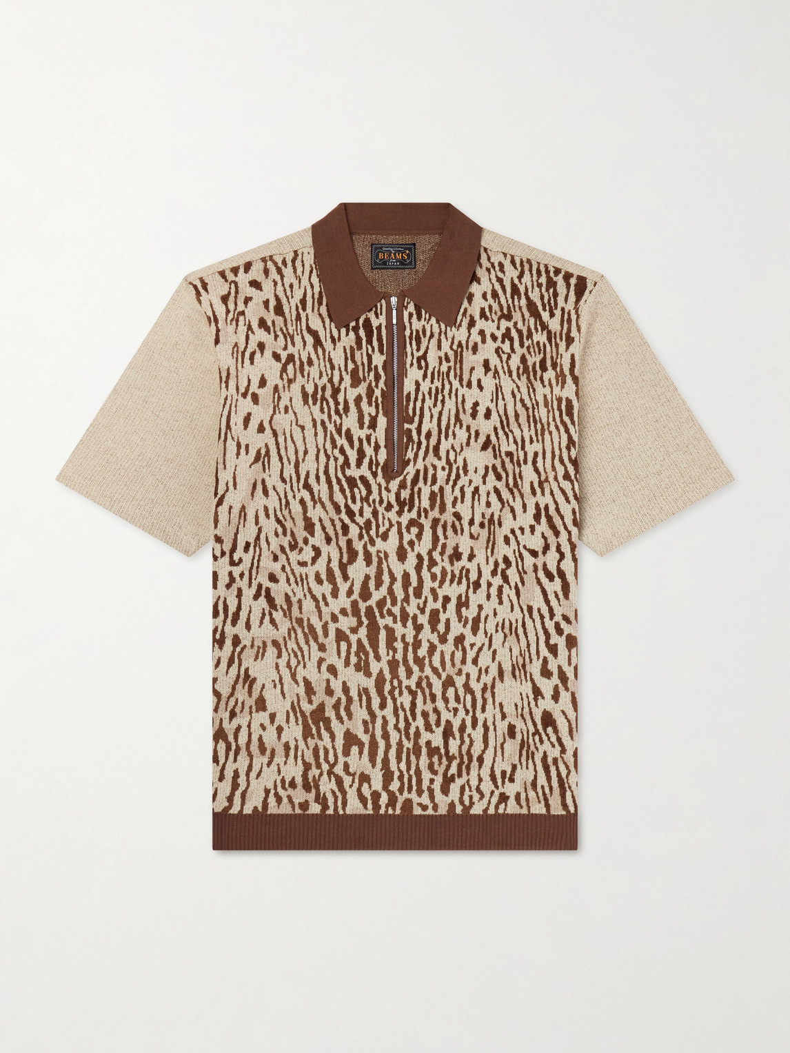 Beams Plus Leopard-Jacquard Cotton-Blend Half-Zip Polo Shirt - Men