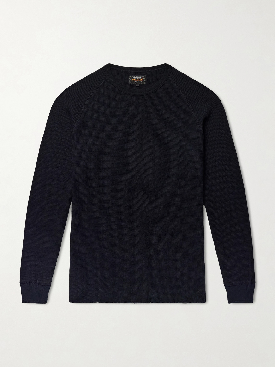 Beams Thermal Waffle-knit Cotton T-shirt In Black