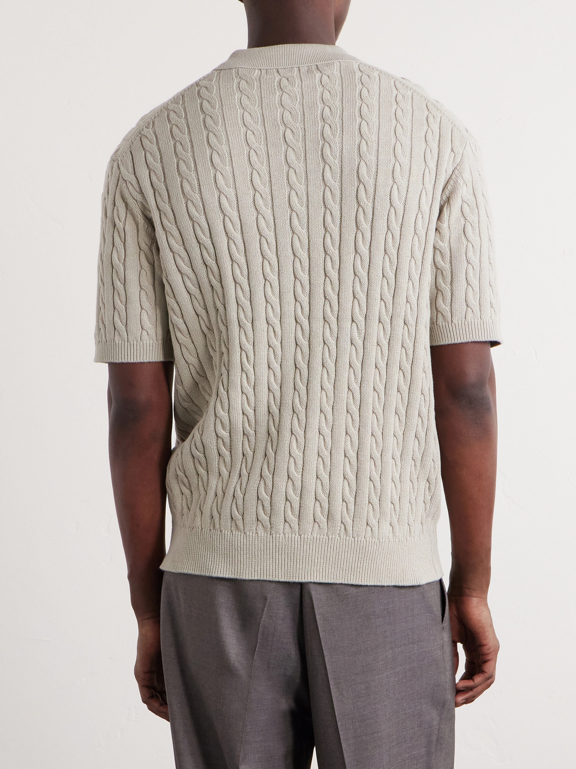  Beams Plus - Cable-knit Cotton Polo Shirt - Men - Gray - S 