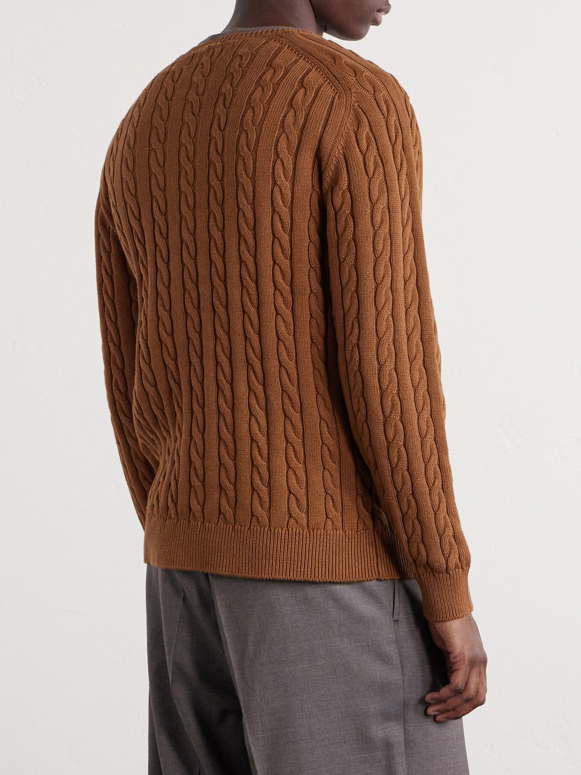  Beams Plus - Cable-knit Cotton Sweater - Men - Brown - S 