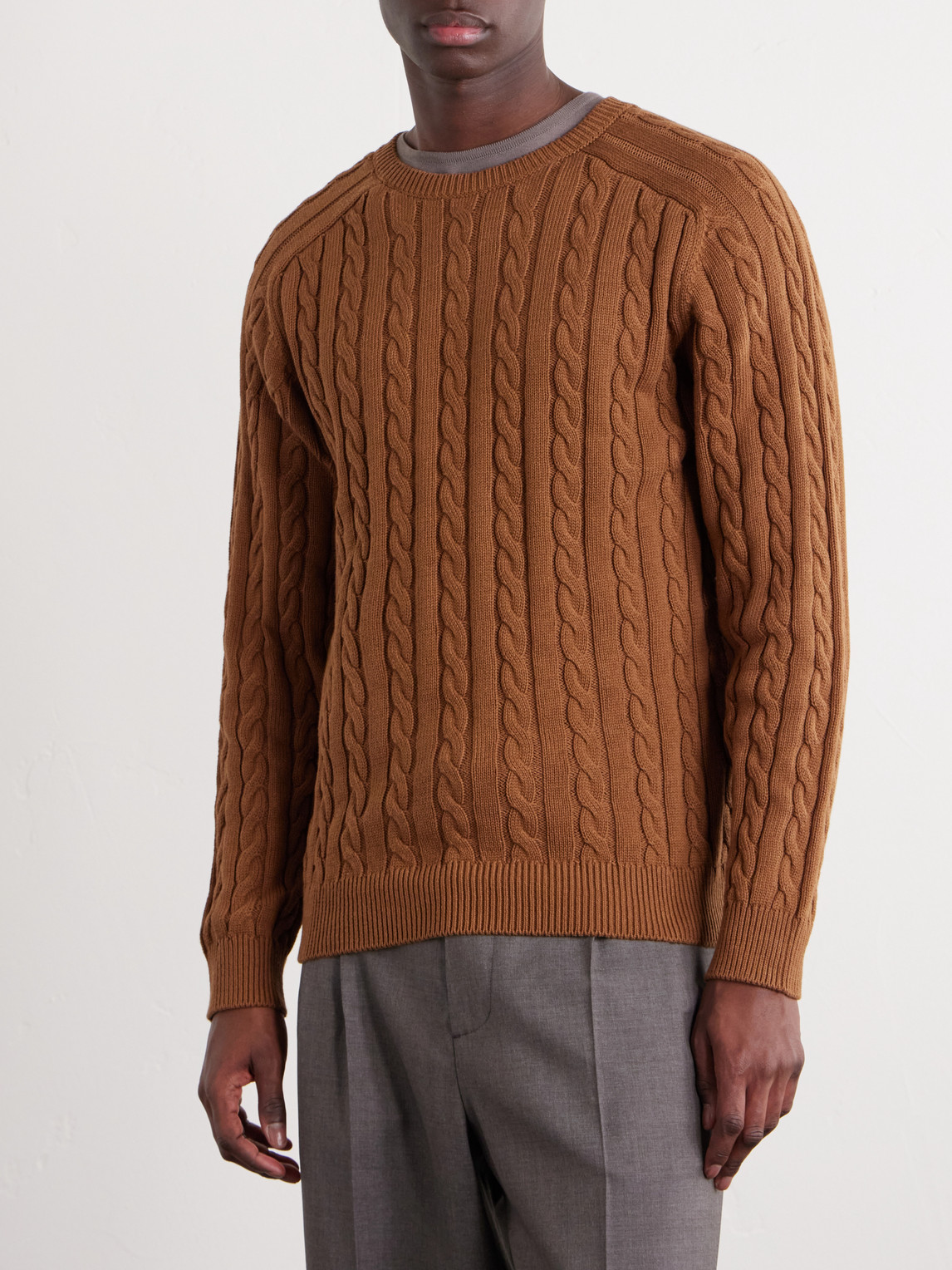  Beams Plus - Cable-knit Cotton Sweater - Men - Brown - S 