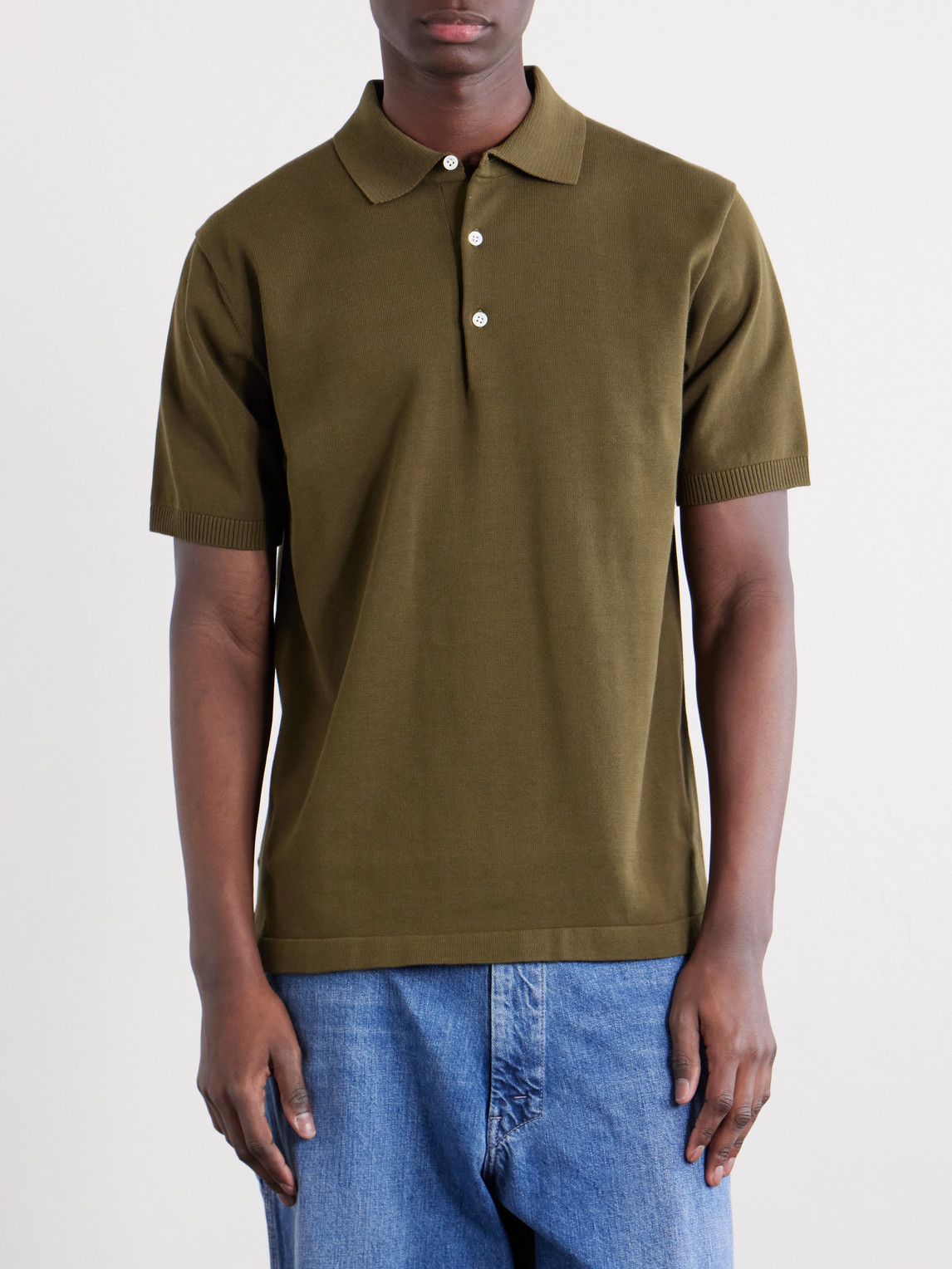  Beams Plus - Cotton Polo Shirt - Men - Green - S 