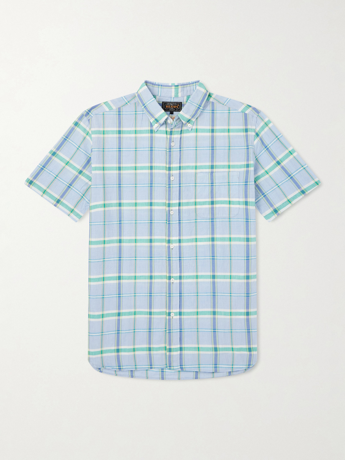 Beams Madras Button-down Collar Checked Cotton Shirt In Blue