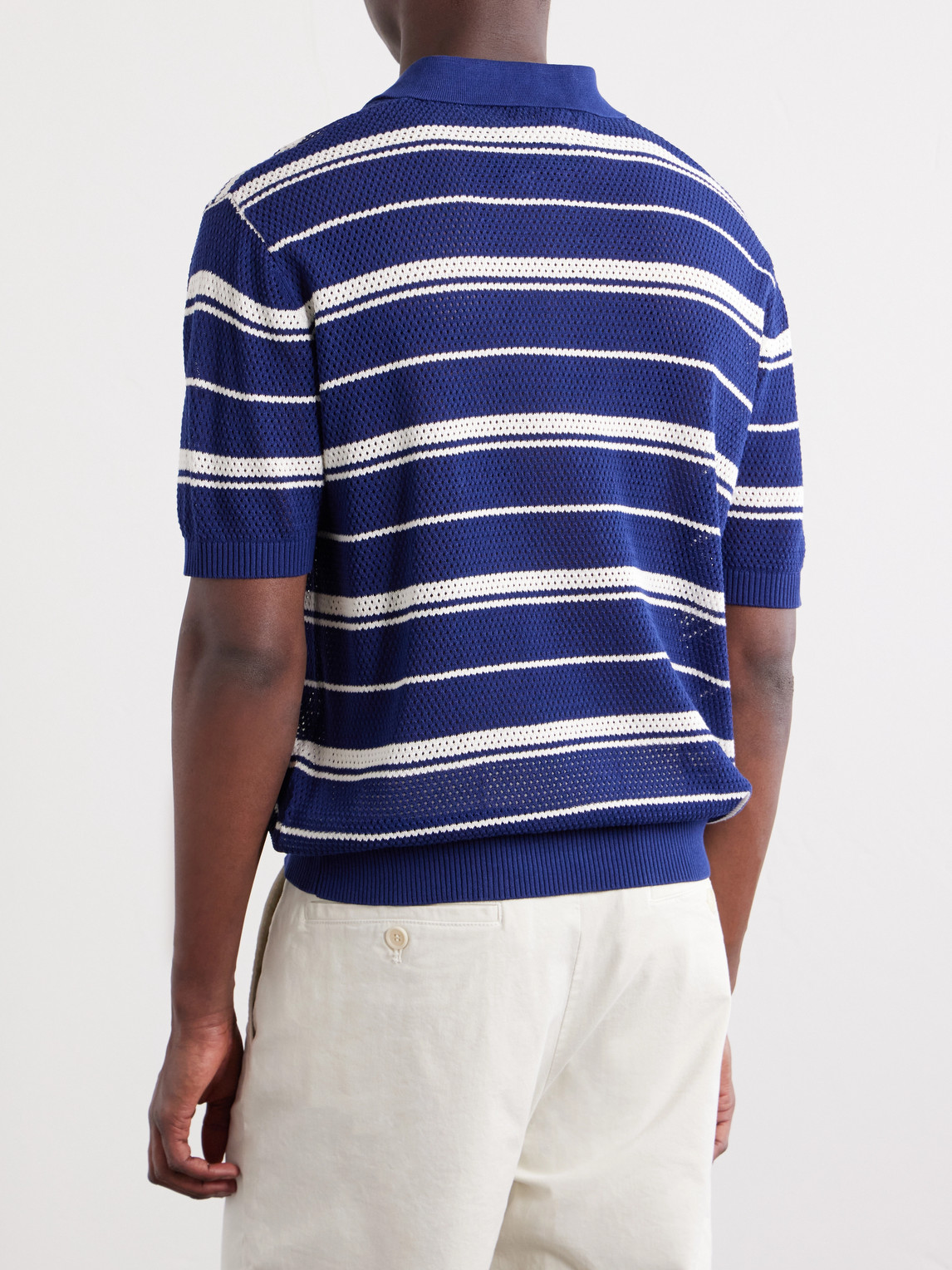  Beams Plus - Striped Knitted Cotton Polo Shirt - Men - Blue - S 