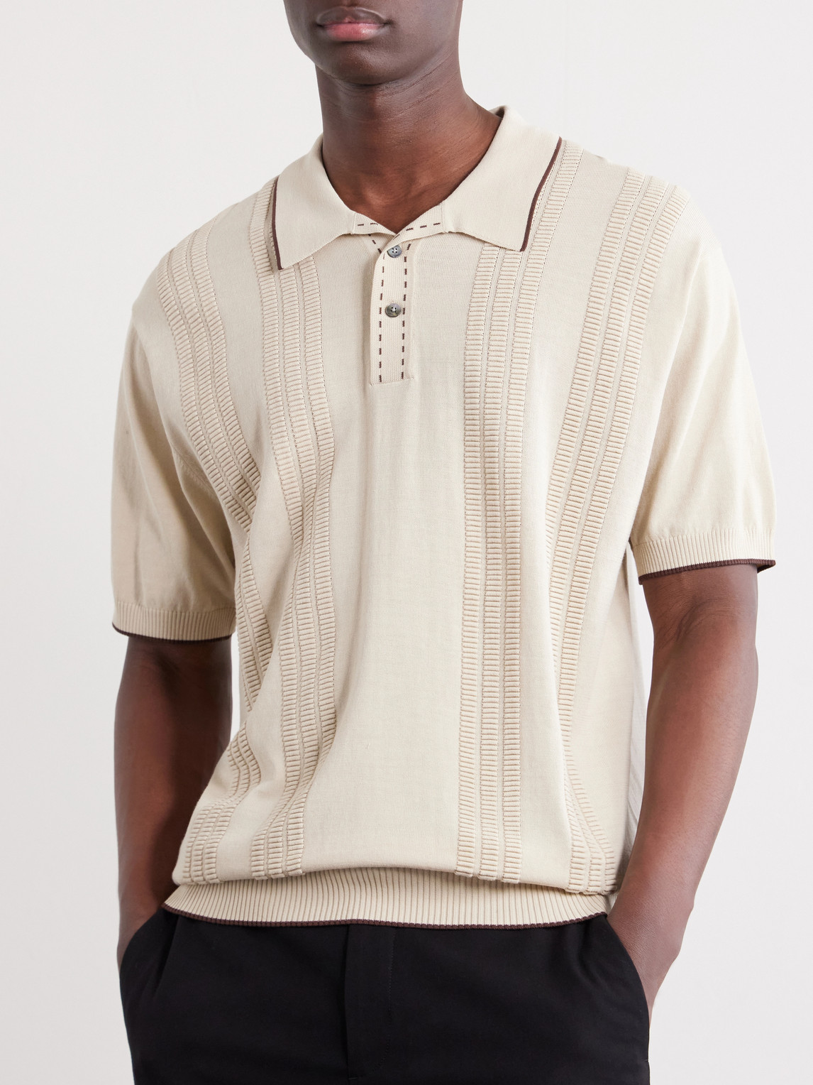 Beams Plus - Jacquard-knit Polo Shirt - Men - Neutrals - S 