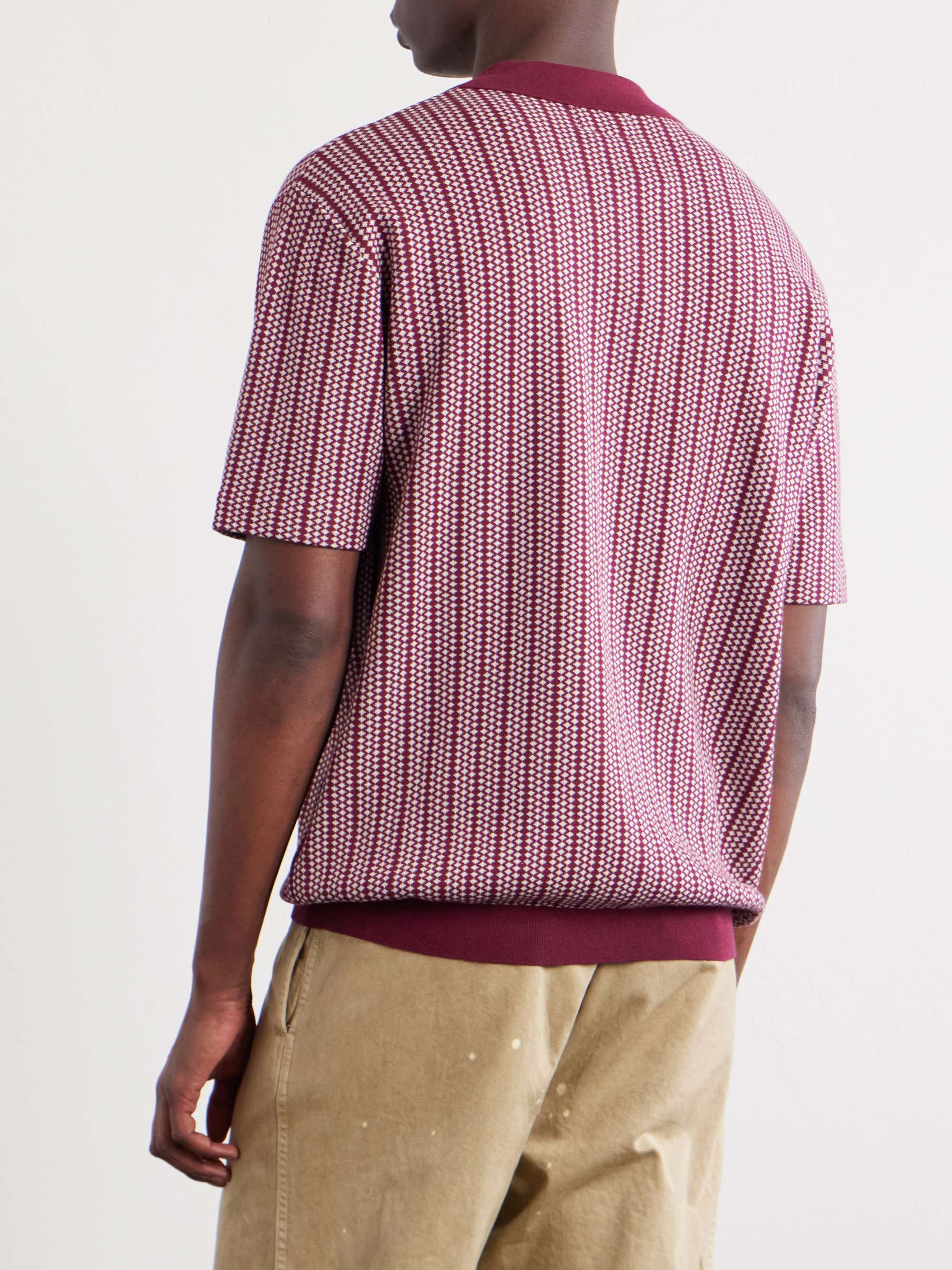 BEAMS PLUS Jacquard-Knit Cotton Half-Zip Polo Shirt for Men | MR