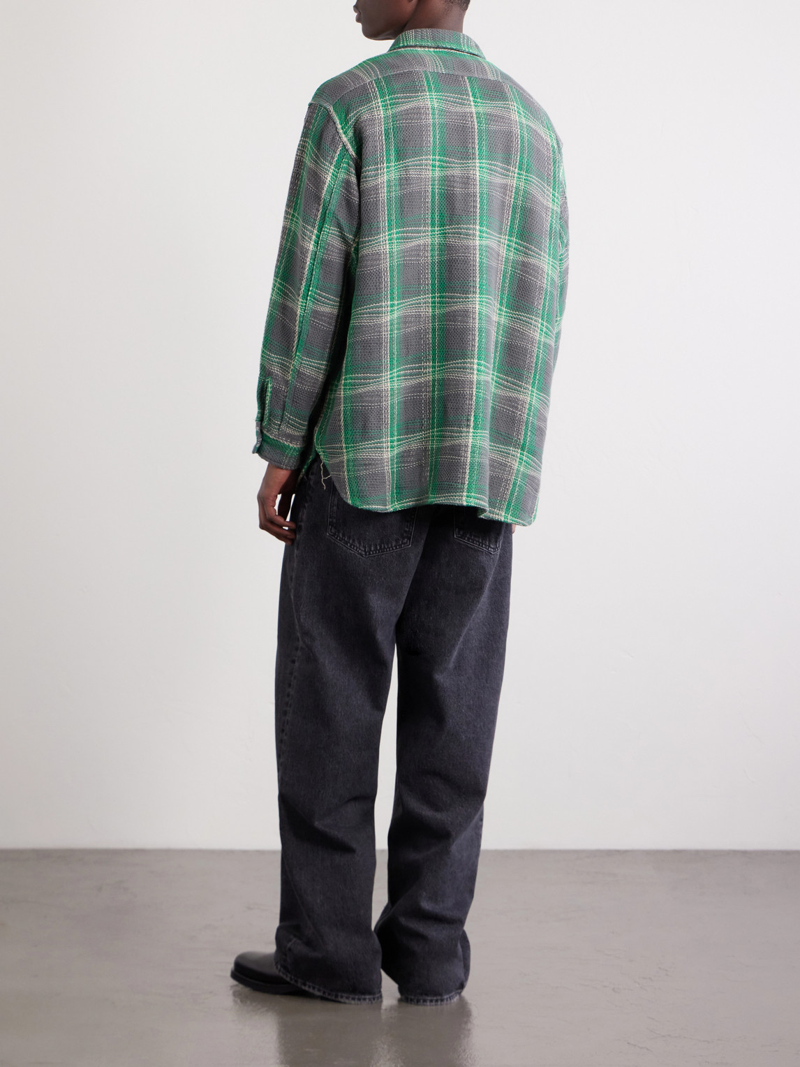  Beams Plus - Checked Waffle-knit Cotton Shirt - Men - Green - S 