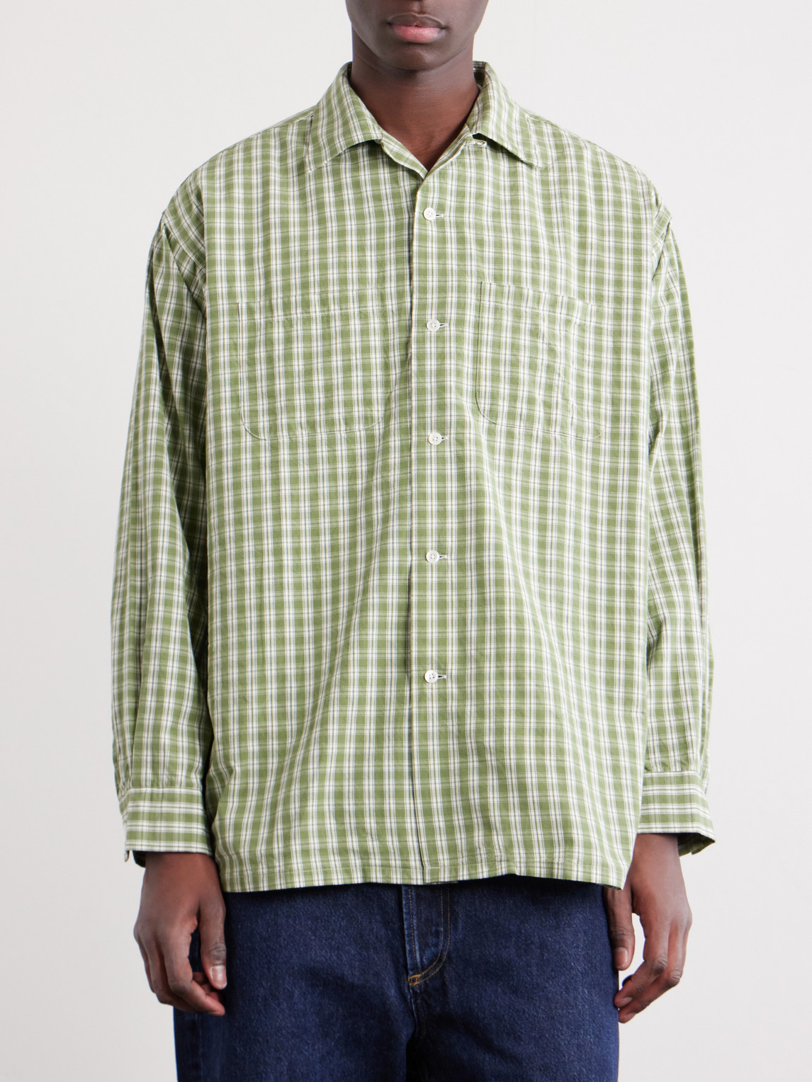  Beams Plus - Checked Madras Cotton Shirt - Men - Green - S 