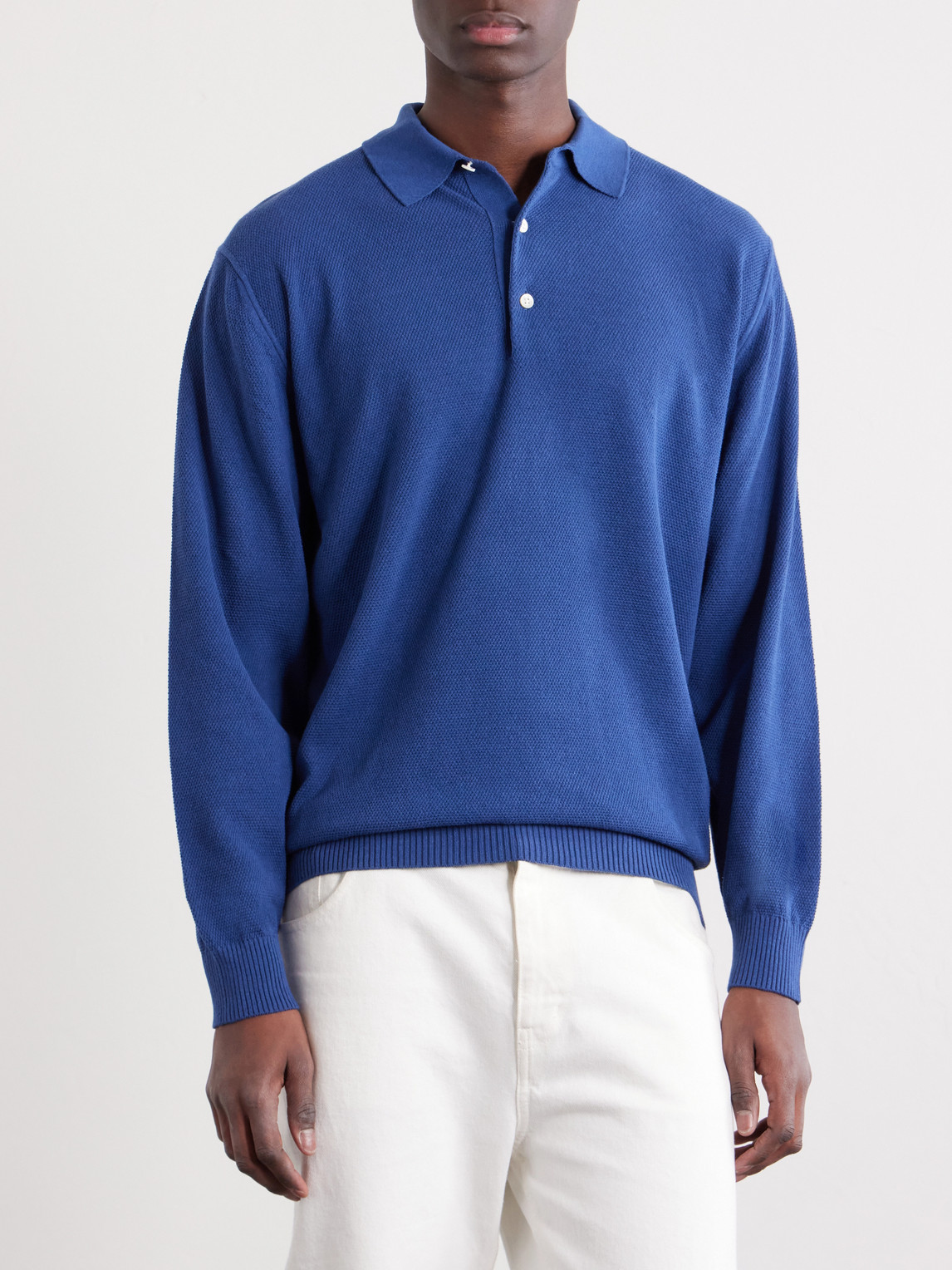 Beams Plus - Cotton-blend Piqué Polo Shirt - Men - Blue - S 