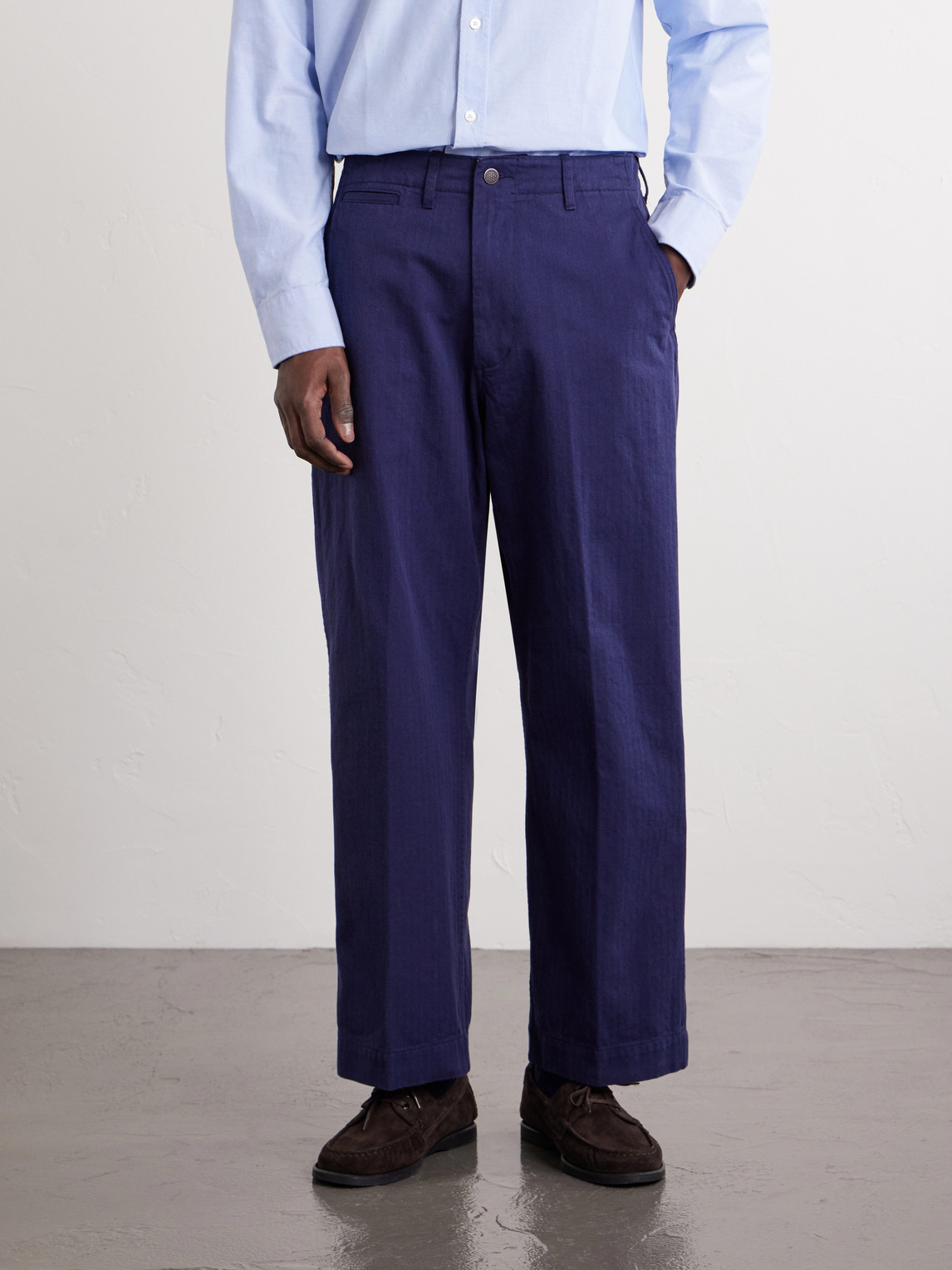  Beams Plus - Straight-leg Herringbone Cotton Trousers - Men - Blue - S 