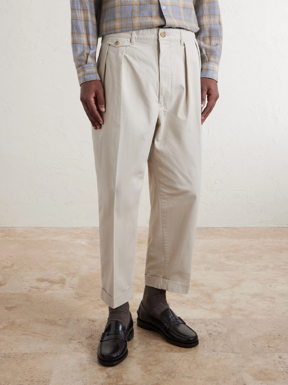 Beams Plus - Tapered Pleated Cotton-blend Twill Trousers - Men - Neutrals - S 