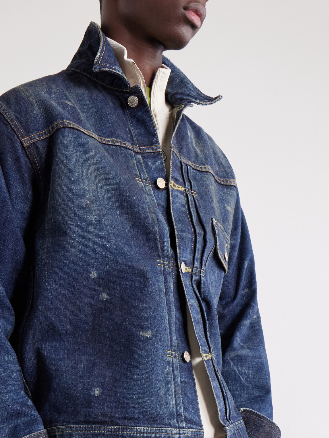 Beams Digger Distressed Denim Jacket In Blue