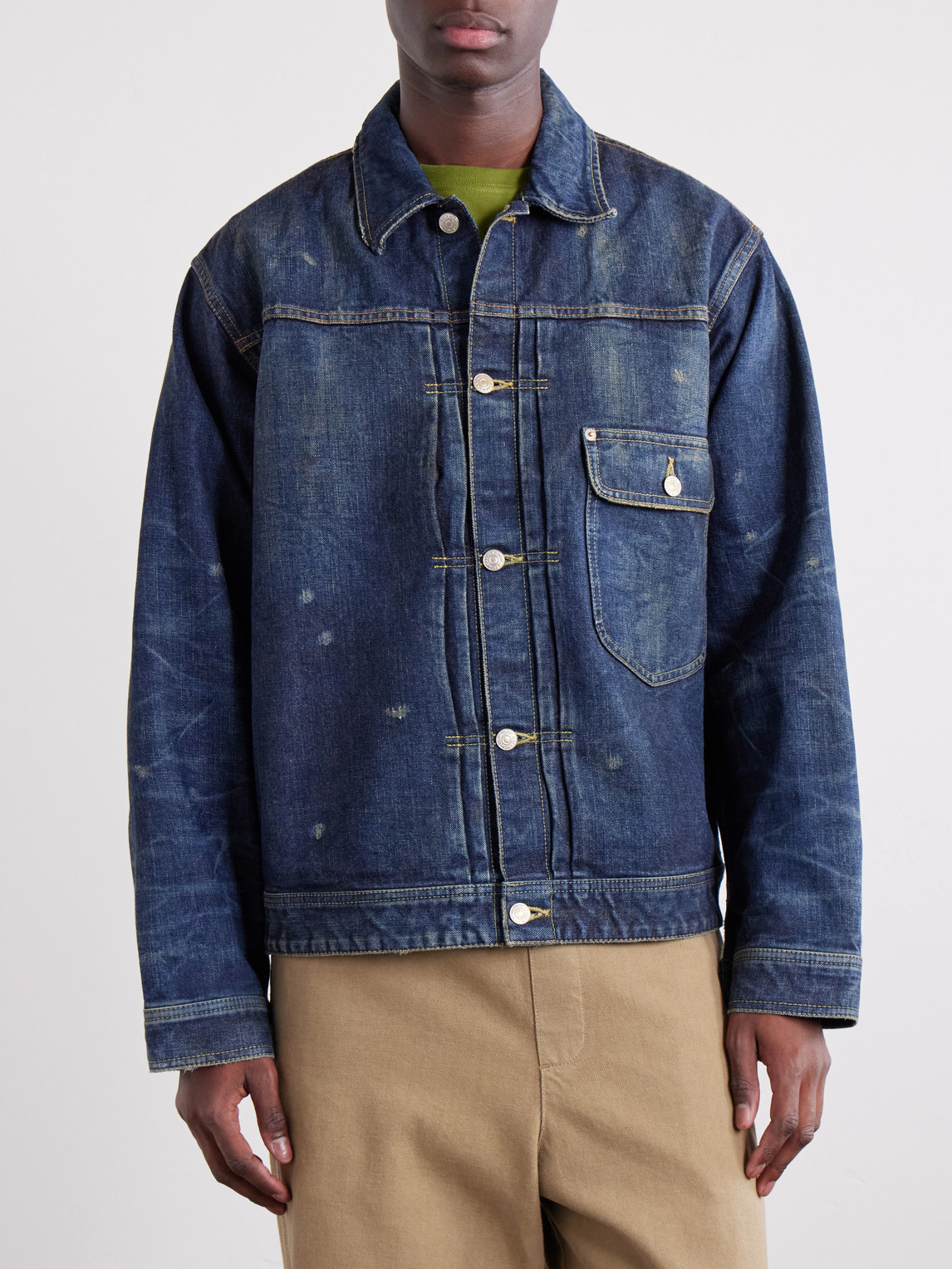 Beams Digger Distressed Denim Jacket In Blue