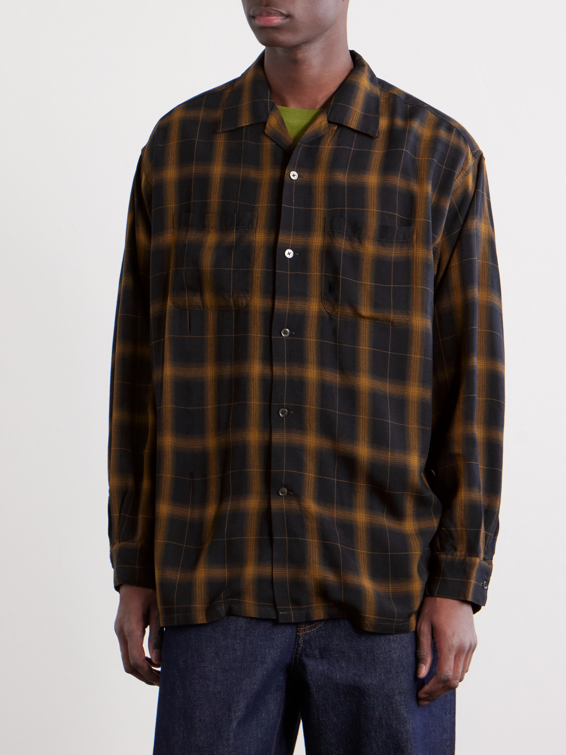  Beams Plus - Convertible-collar Checked Woven Shirt - Men - Black - S 