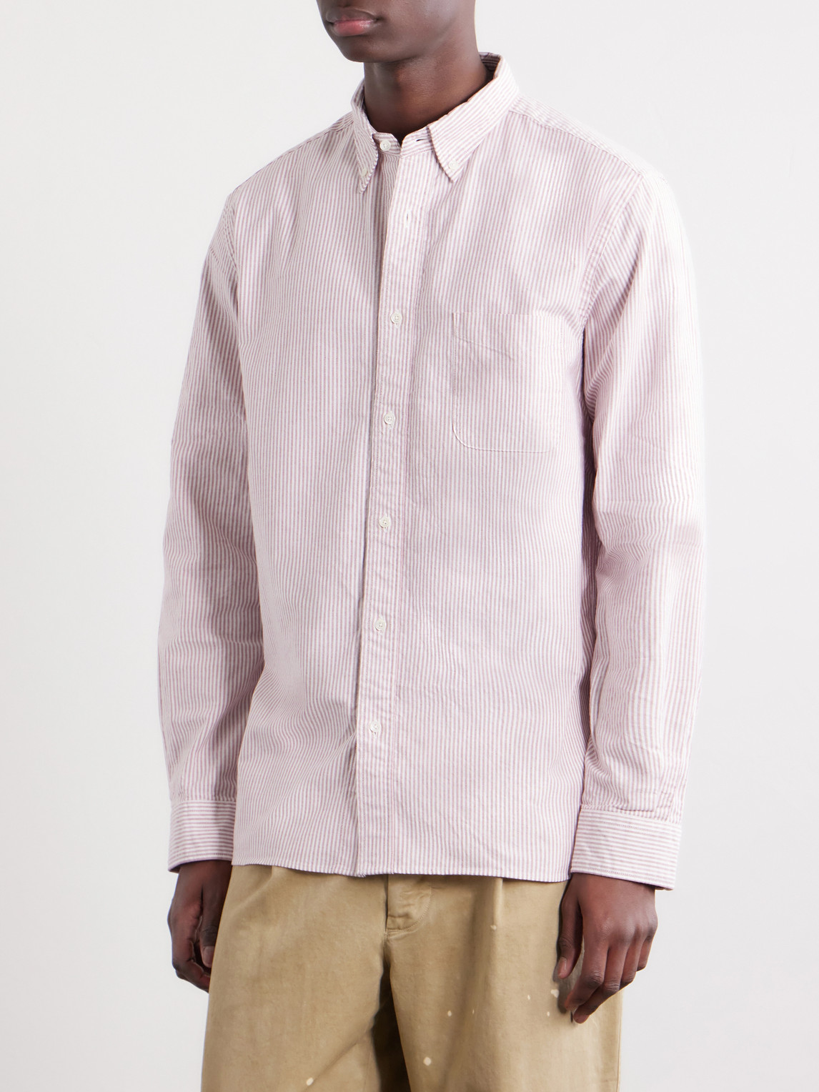  Beams Plus - Button-down Collar Striped Cotton Shirt - Men - Pink - S 