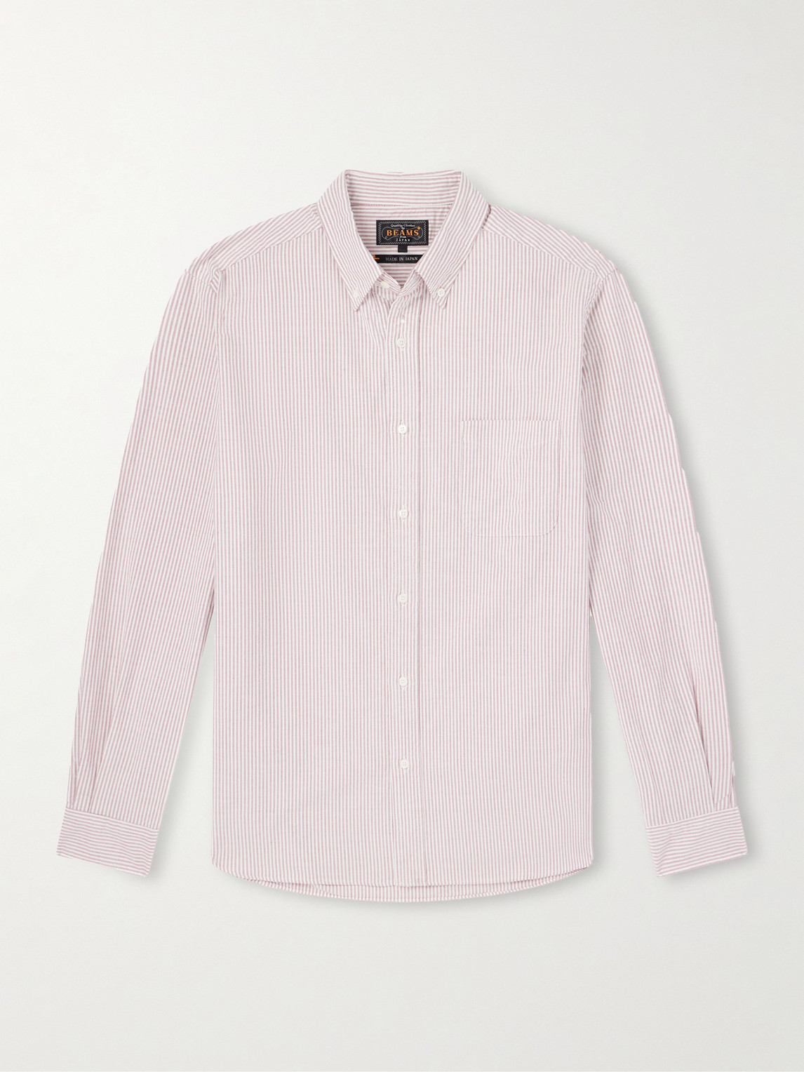 Beams Button-down Collar Striped Cotton Shirt In Pink
