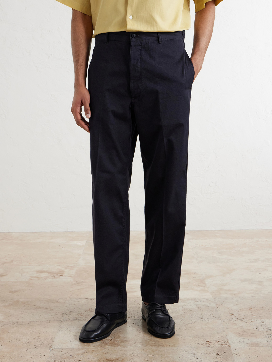 Buckleback Straight-Leg Cotton-Gabardine Suit Trousers