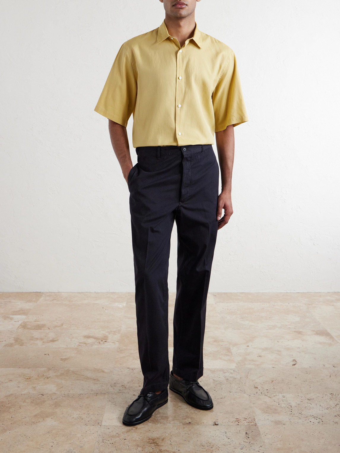 Buckleback Straight-Leg Cotton-Gabardine Suit Trousers