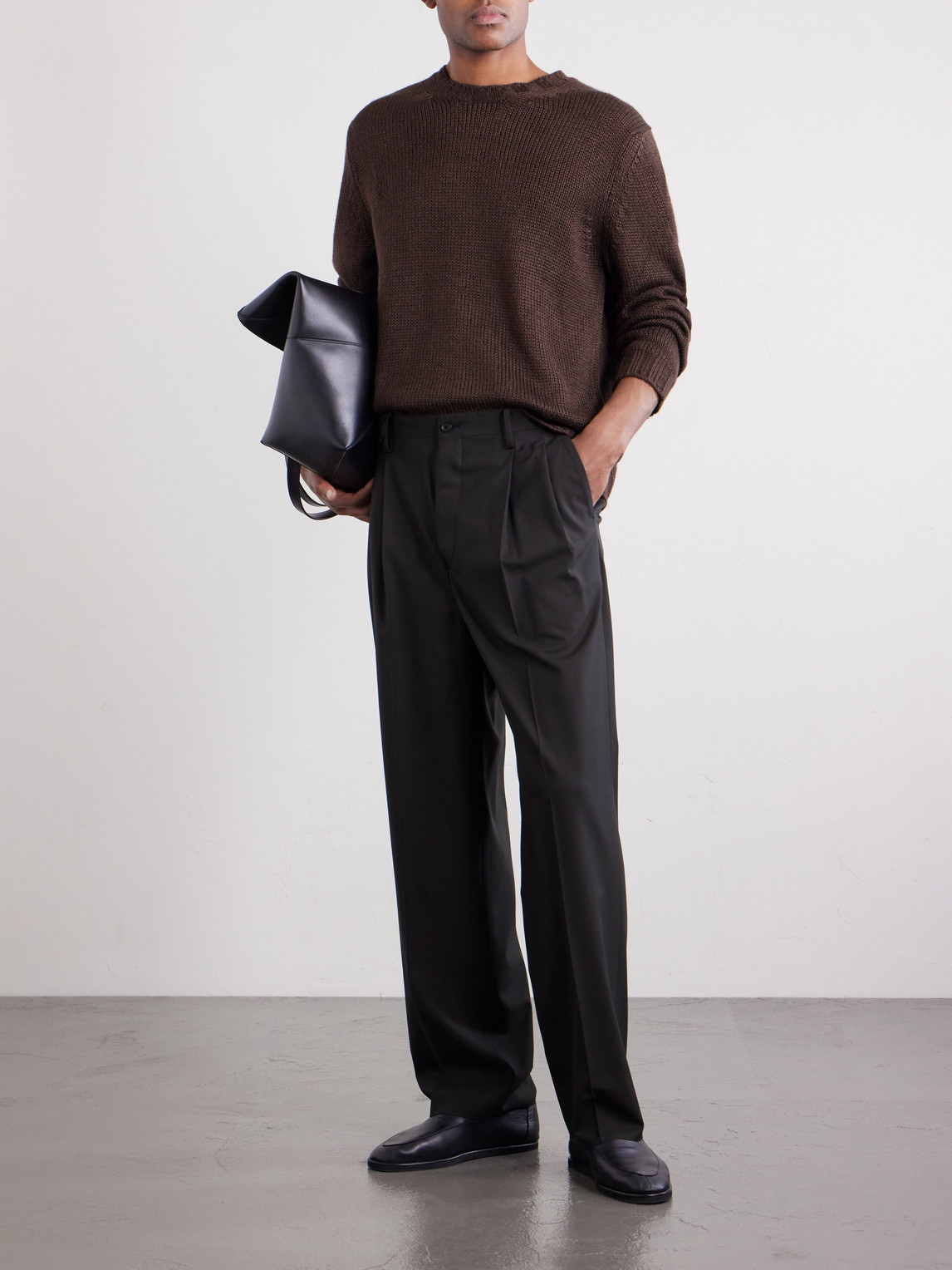 Straight-Leg Pleated Wool