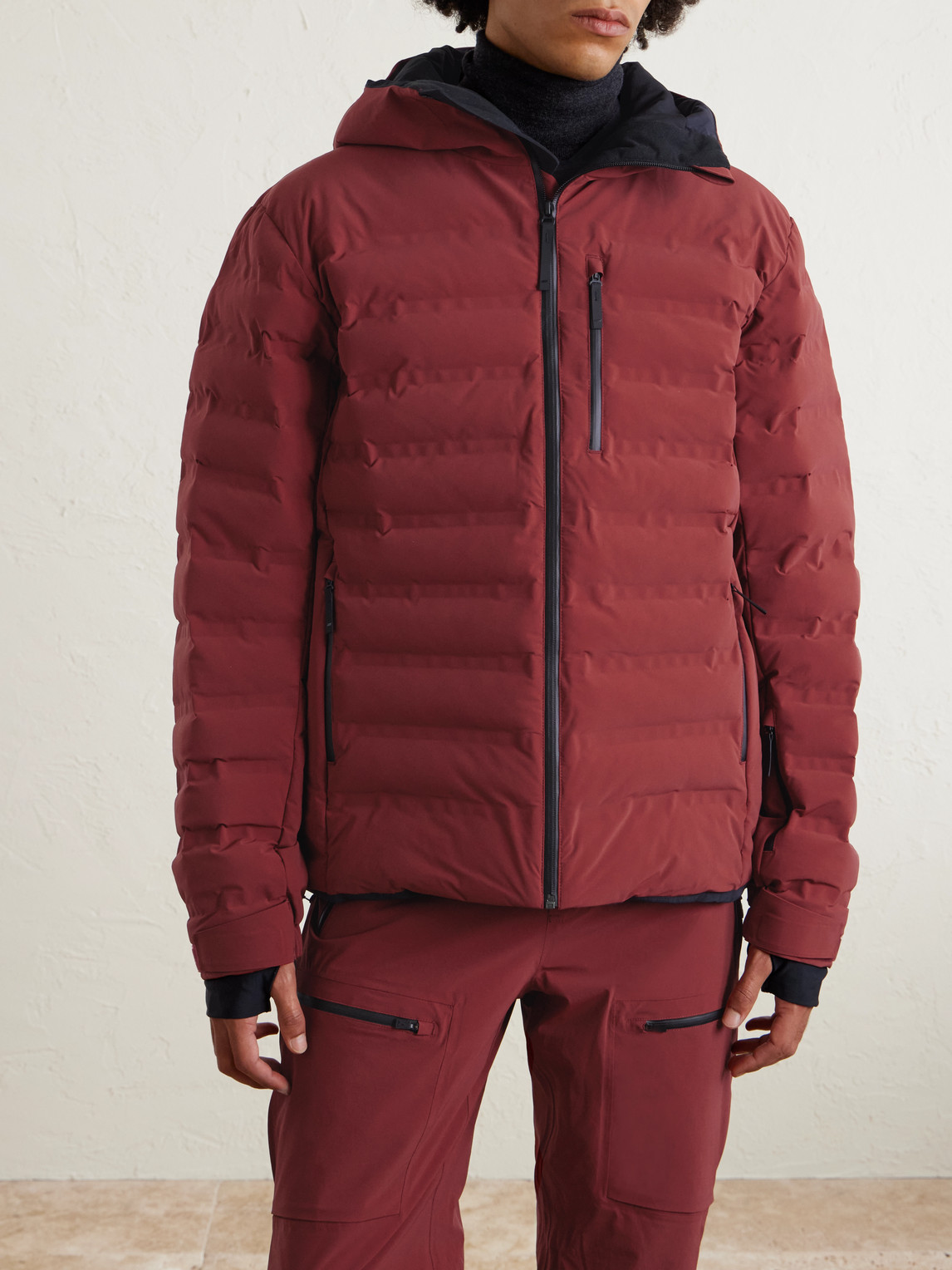  Aztech Mountain - Pyramid Quilted Hooded Ski Jacket - Men - Burgundy - S 