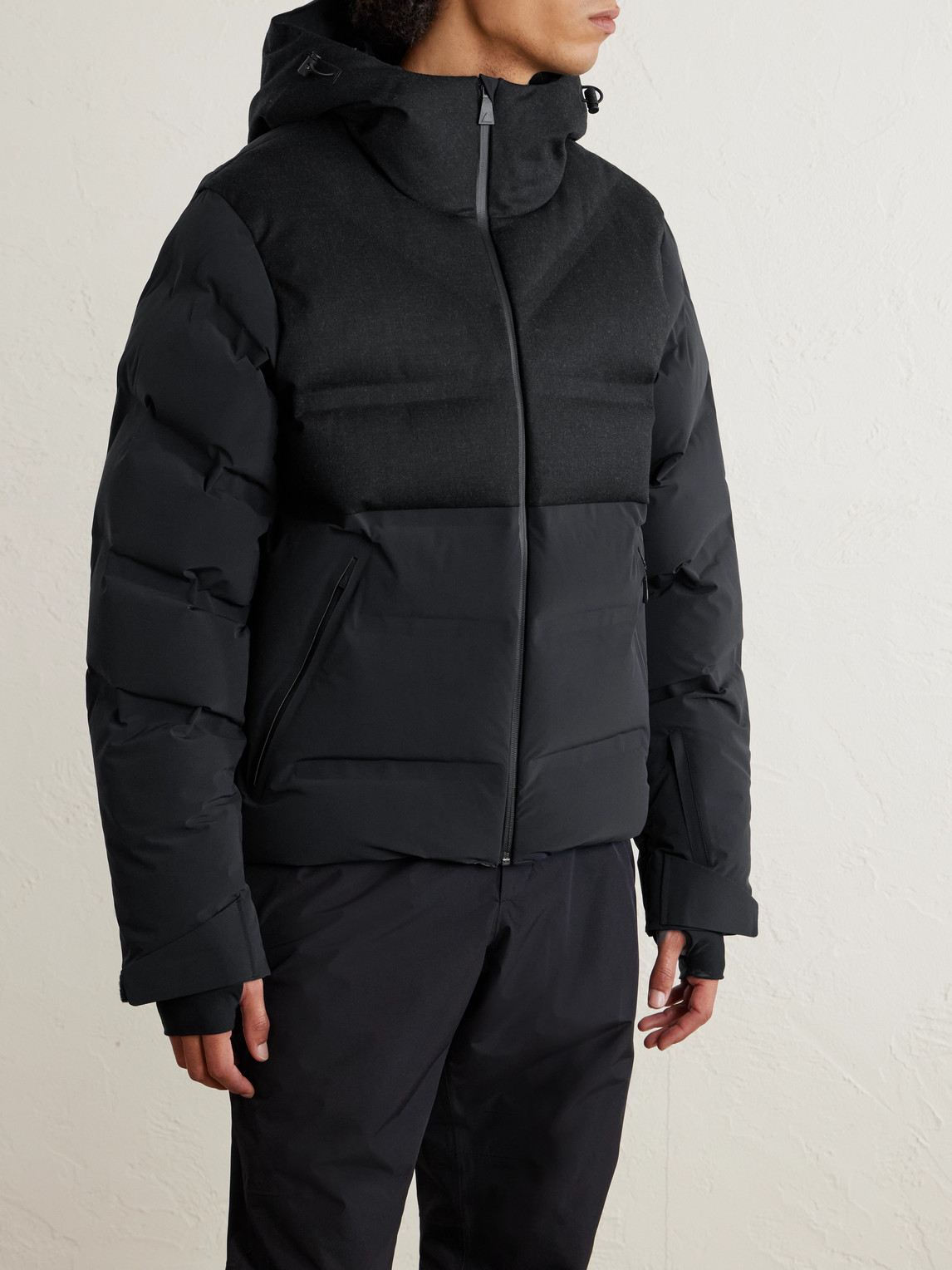 Aztech Mountain Wool-blend Trimmed Shell Down Jacket In Black
