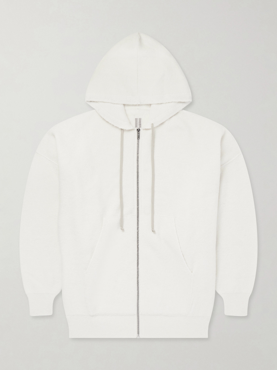 Rick Owens Hun Ribbed-knit Zip-up Hoodie In White