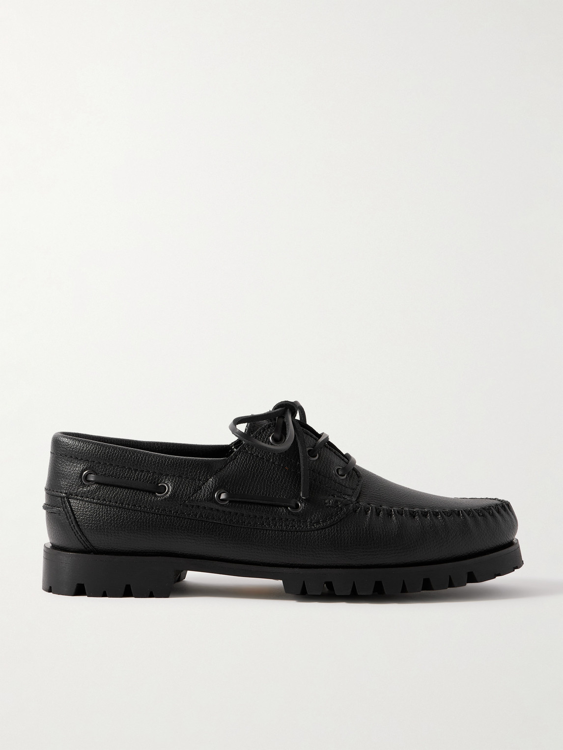 Vinny's Aztec Full-grain Leather Boat Shoes In Black
