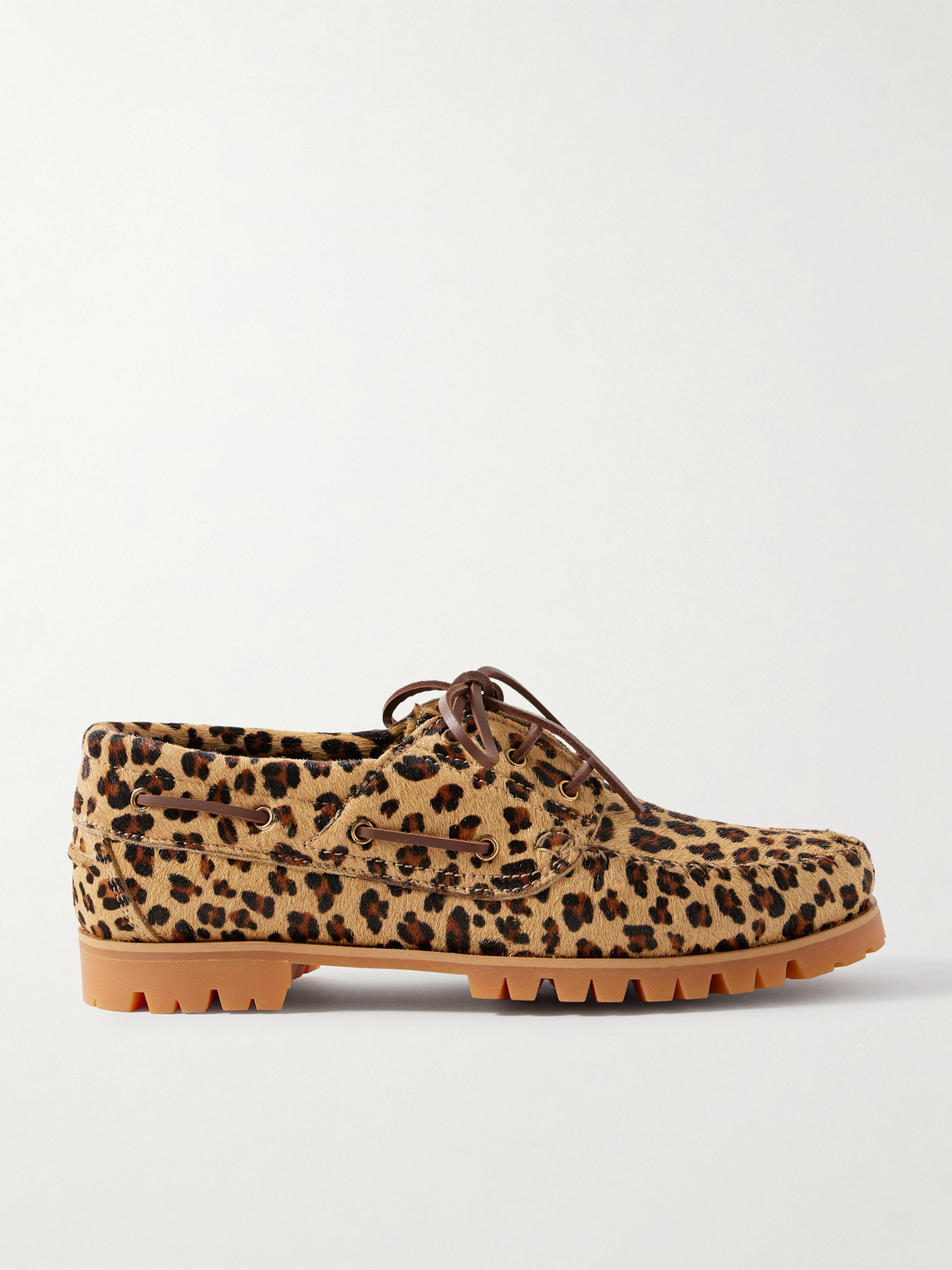 Vinny's Aztec Leopard-print Calf Hair Boat Shoes In Brown
