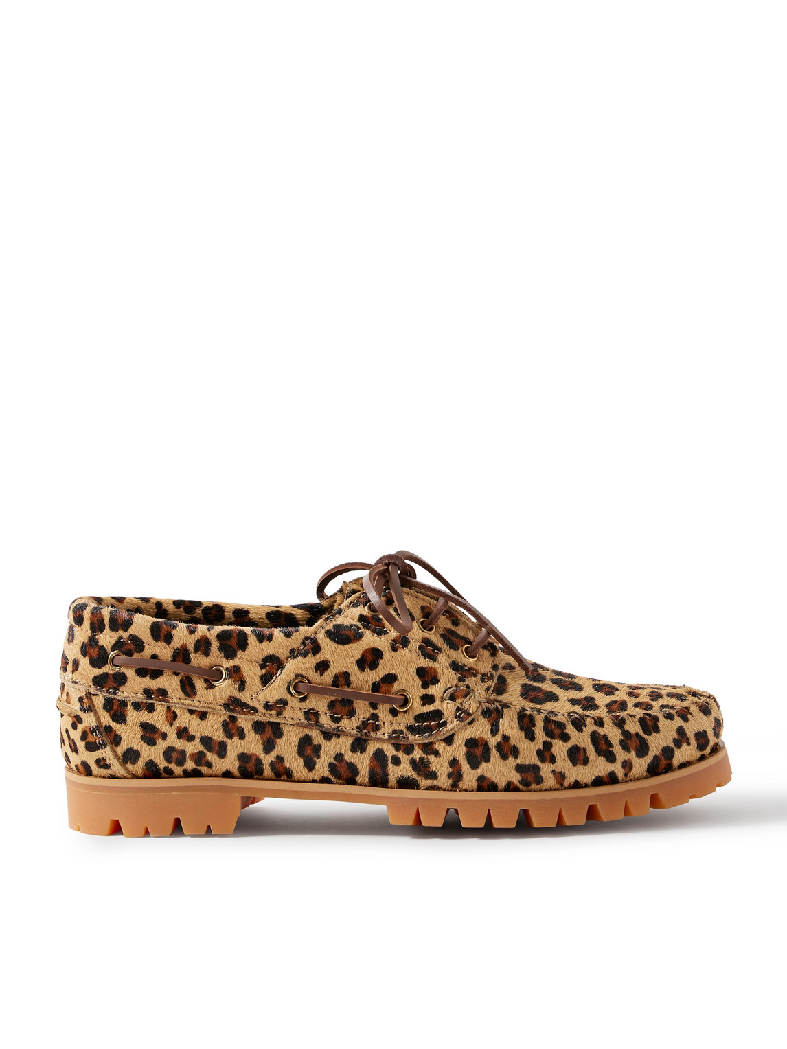 Vinny's Aztec Leopard-print Calf Hair Boat Shoes In Brown