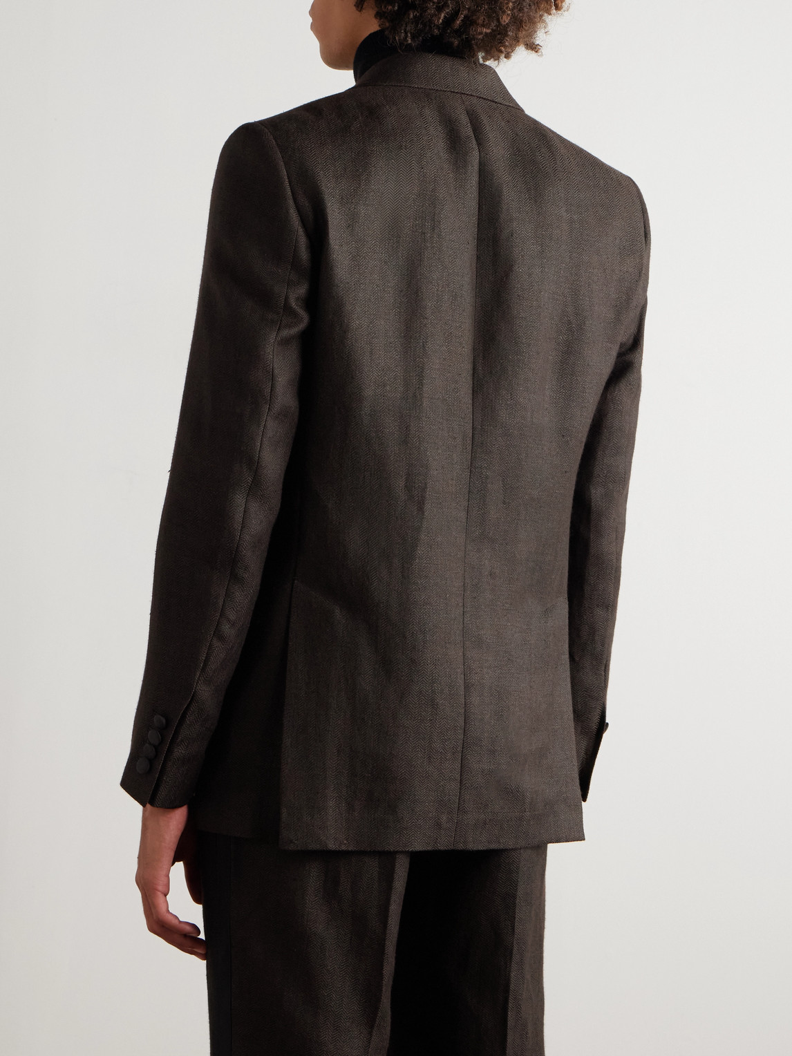 Favourbrook Randwick Slim-fit Faille-trimmed Herringbone Linen And Silk-blend Tuxedo Jacket In Brown