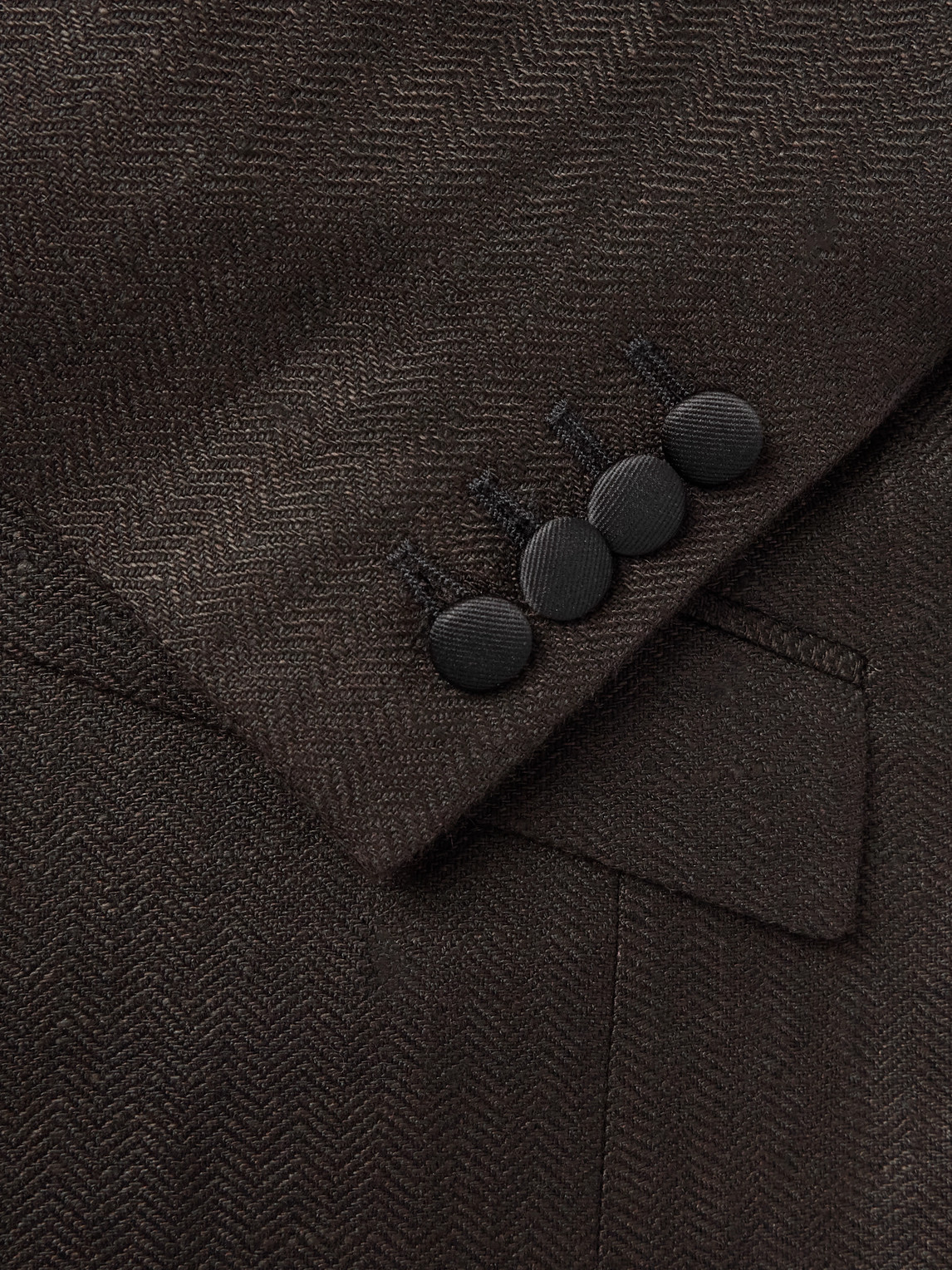 Favourbrook Randwick Slim-fit Faille-trimmed Herringbone Linen And Silk-blend Tuxedo Jacket In Brown
